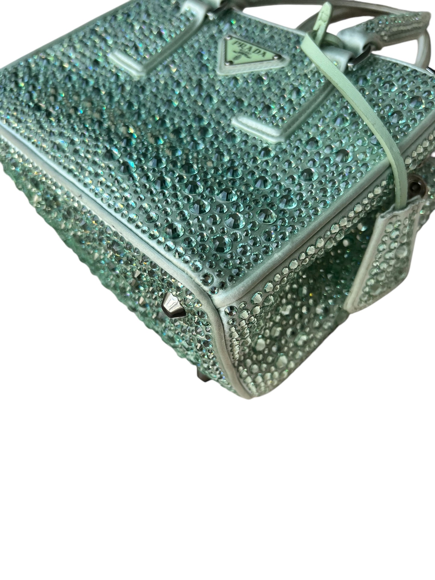 Prada Galleria Satin Mini-Bag with Crystals - Soft Green - The Luxury Savvy