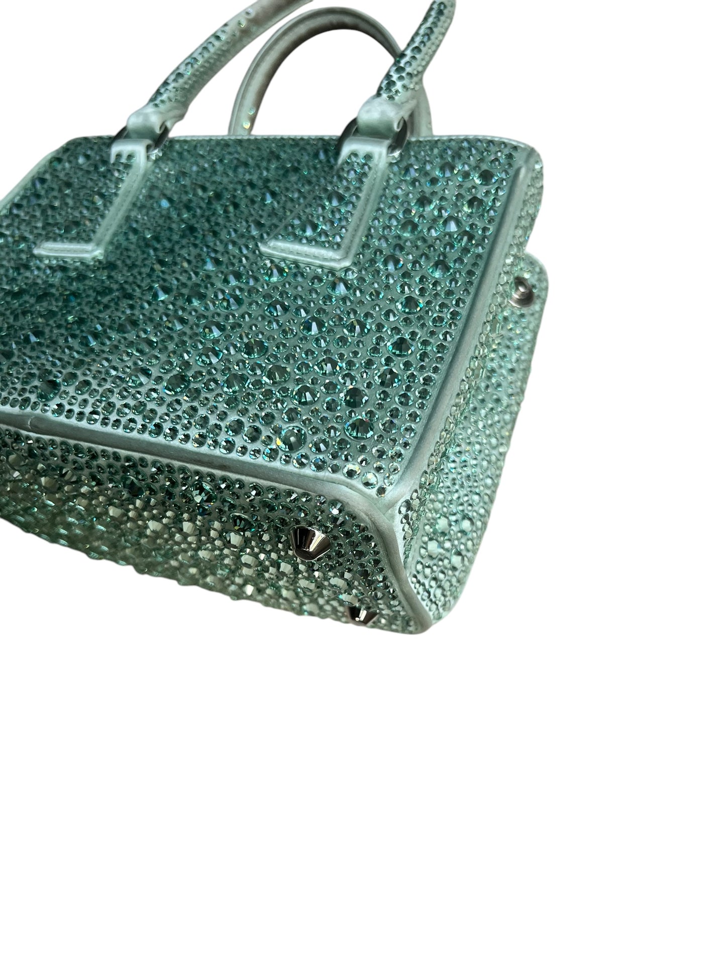 Prada Galleria Satin Mini-Bag with Crystals - Soft Green - The Luxury Savvy