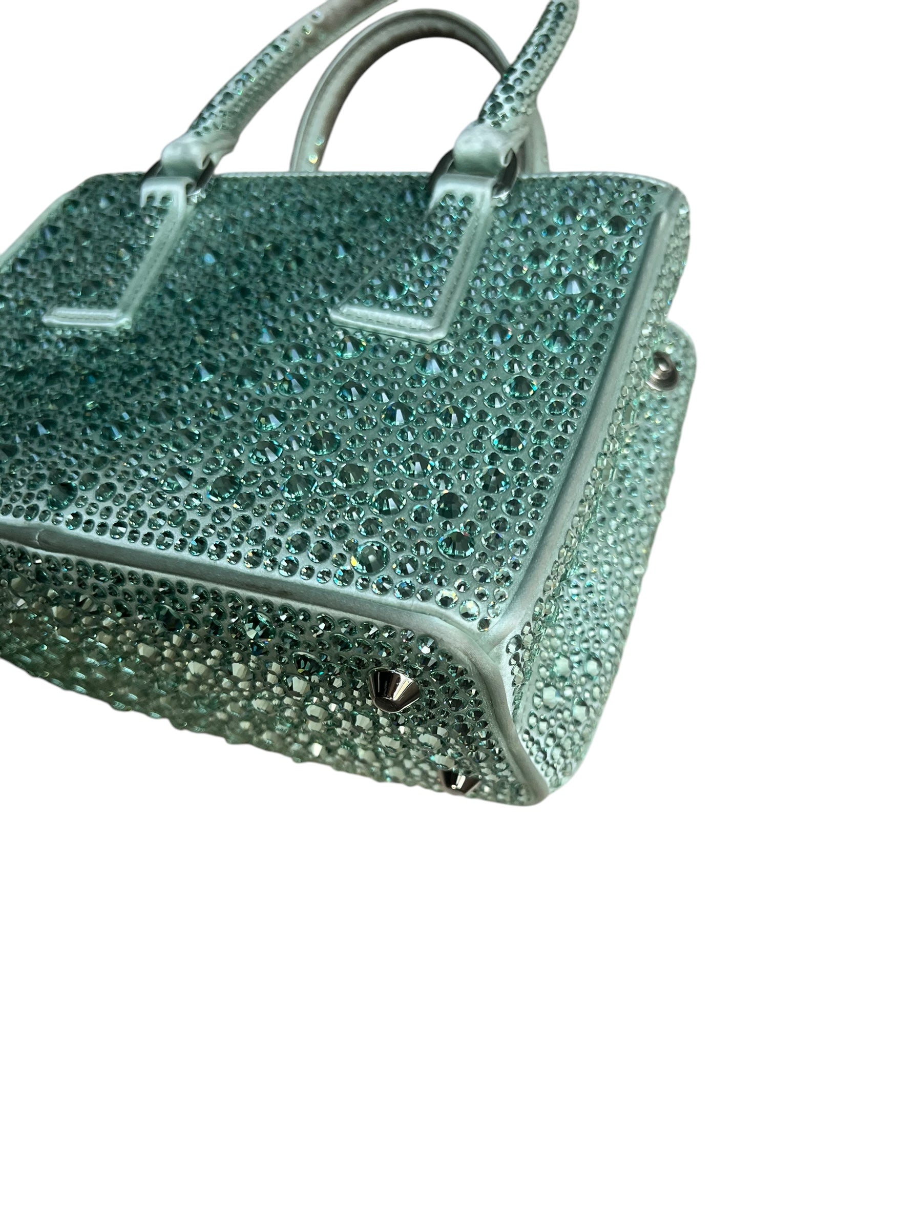 Prada Galleria Satin Mini-Bag with Crystals - Soft Green - The Luxury Savvy