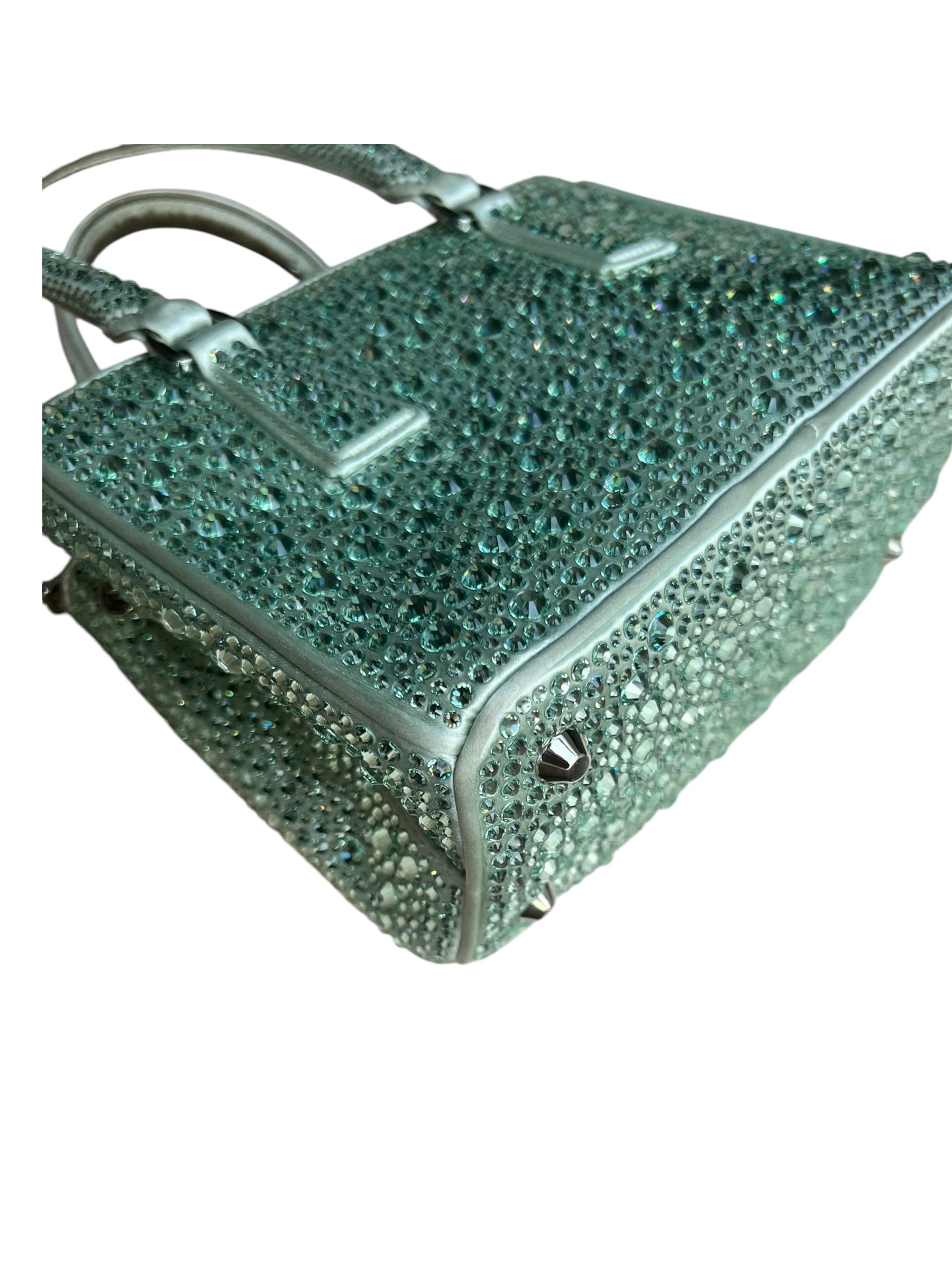 Prada Galleria Satin Mini-Bag with Crystals - Soft Green - The Luxury Savvy