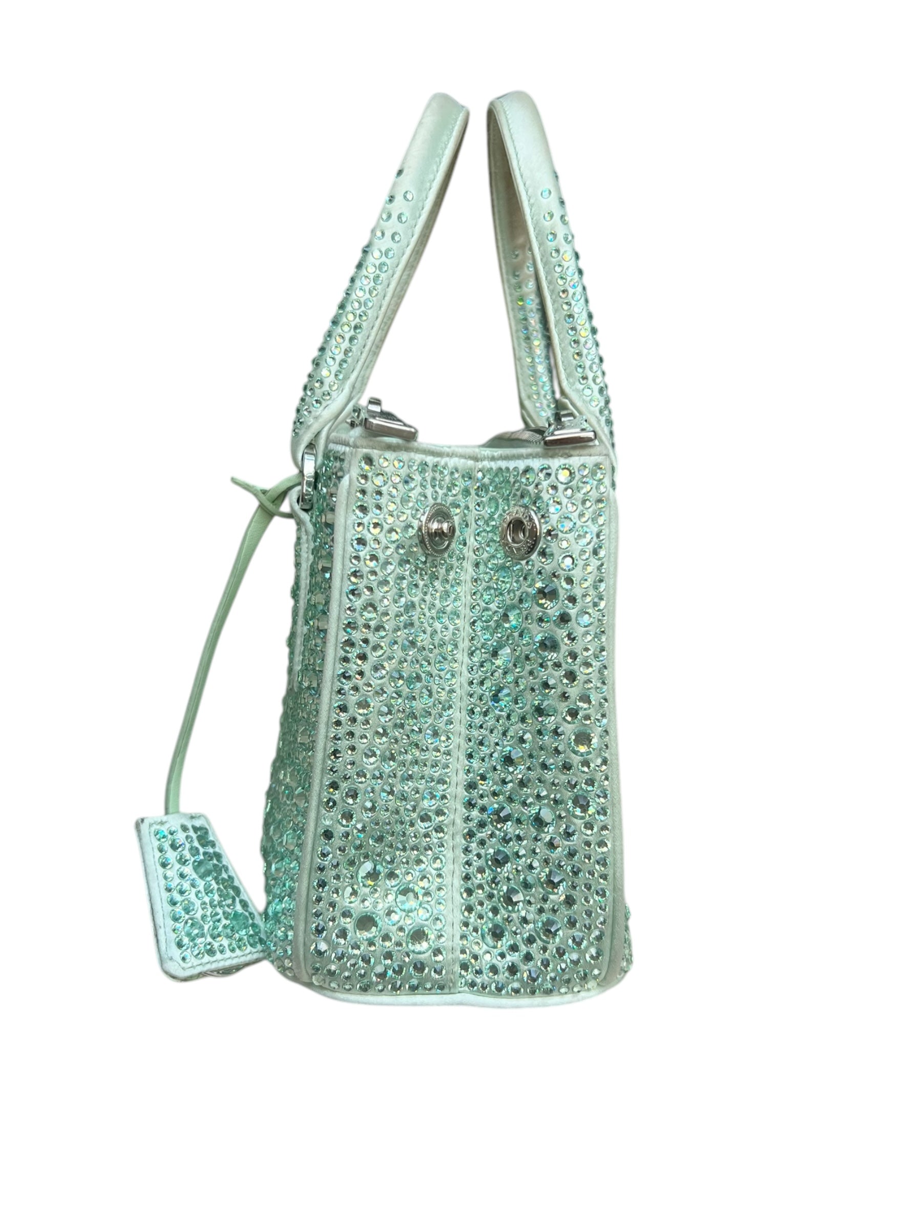 Prada Galleria Satin Mini-Bag with Crystals - Soft Green - The Luxury Savvy