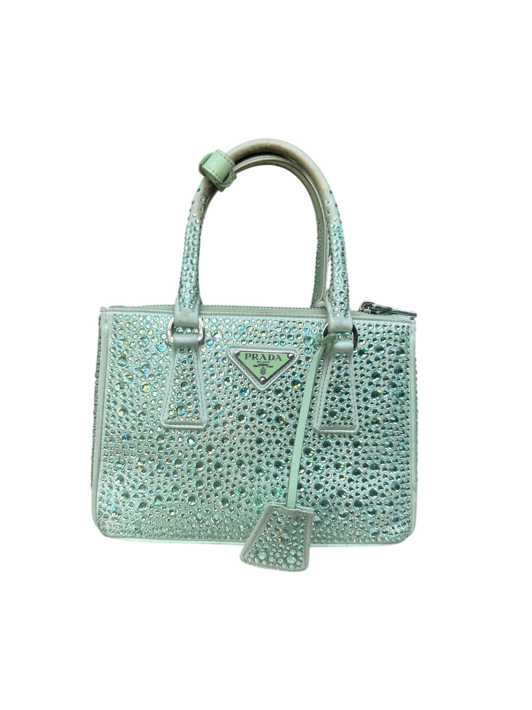 Prada Galleria Satin Mini-Bag with Crystals - Soft Green - The Luxury Savvy