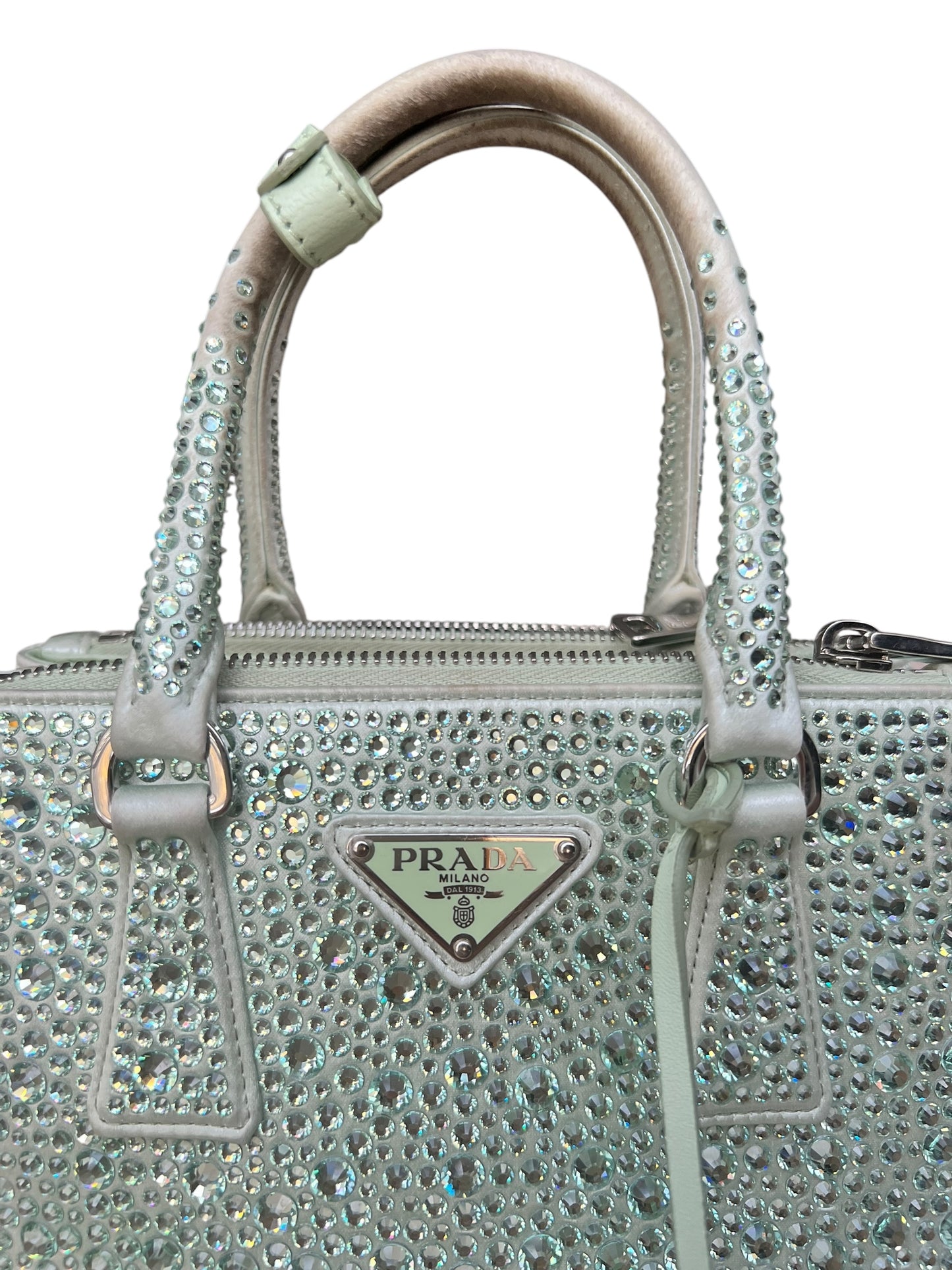 Prada Galleria Satin Mini-Bag with Crystals - Soft Green - The Luxury Savvy