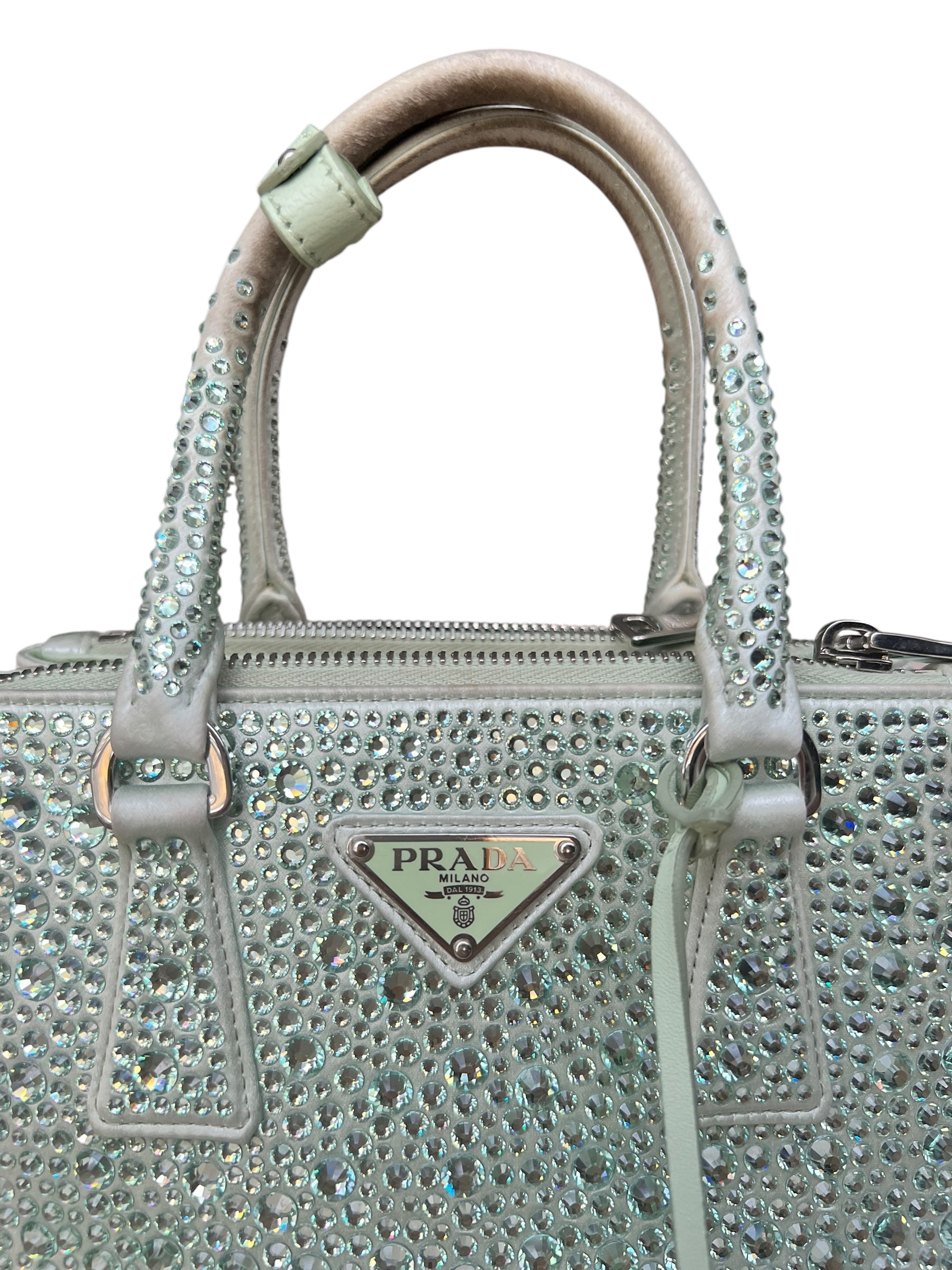 Prada Galleria Satin Mini-Bag with Crystals - Soft Green - The Luxury Savvy