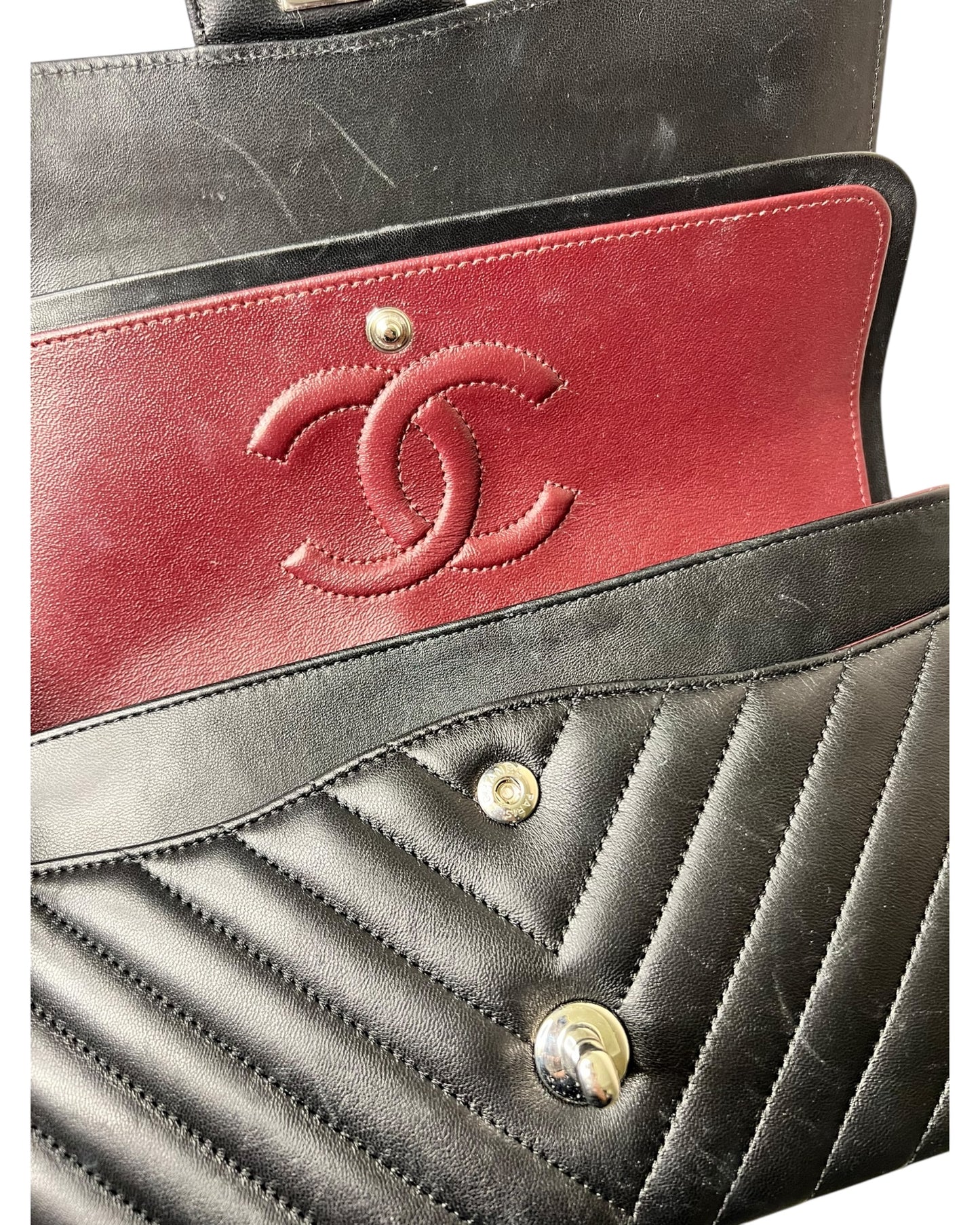 Chanel Chevron Flap Bag Medium - Black with Silver - The Luxury Savvy