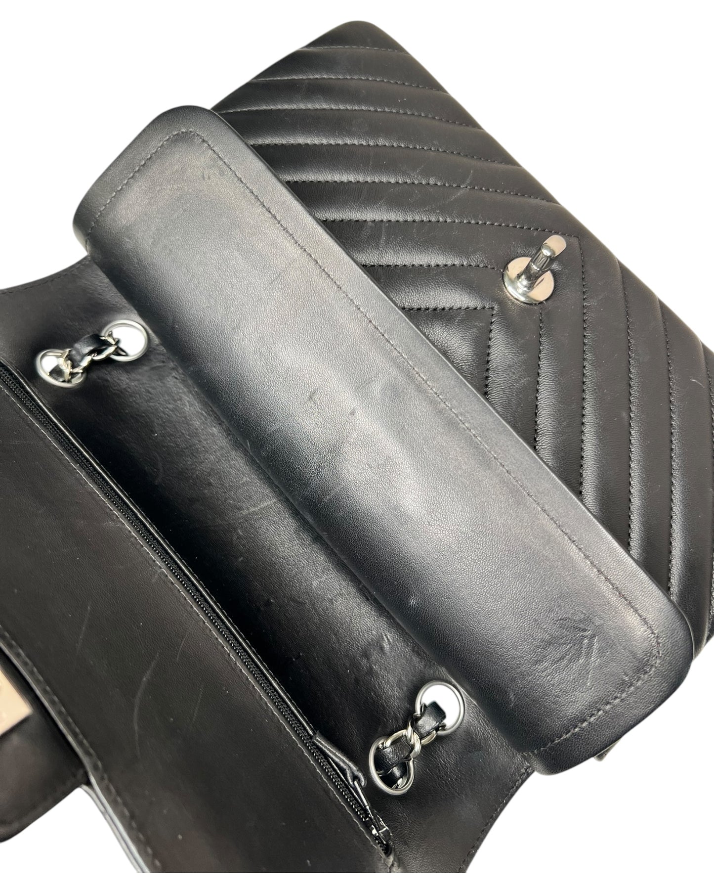 Chanel Chevron Flap Bag Medium - Black with Silver - The Luxury Savvy