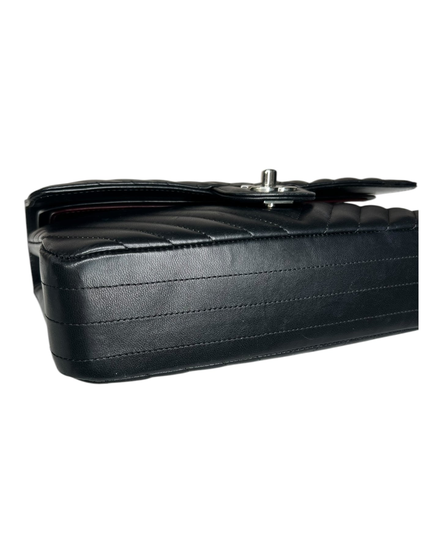 Chanel Chevron Flap Bag Medium - Black with Silver - The Luxury Savvy