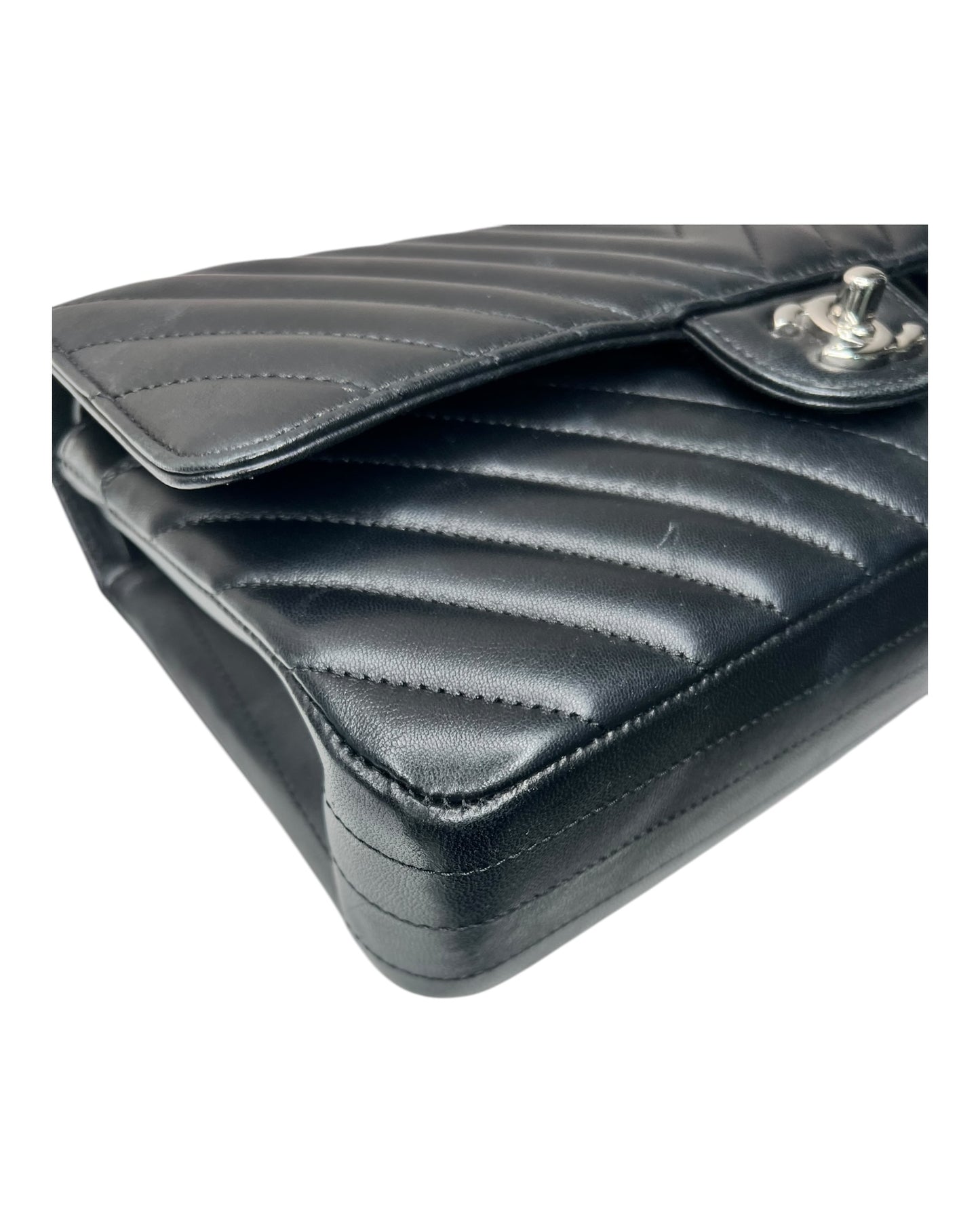 Chanel Chevron Flap Bag Medium - Black with Silver - The Luxury Savvy
