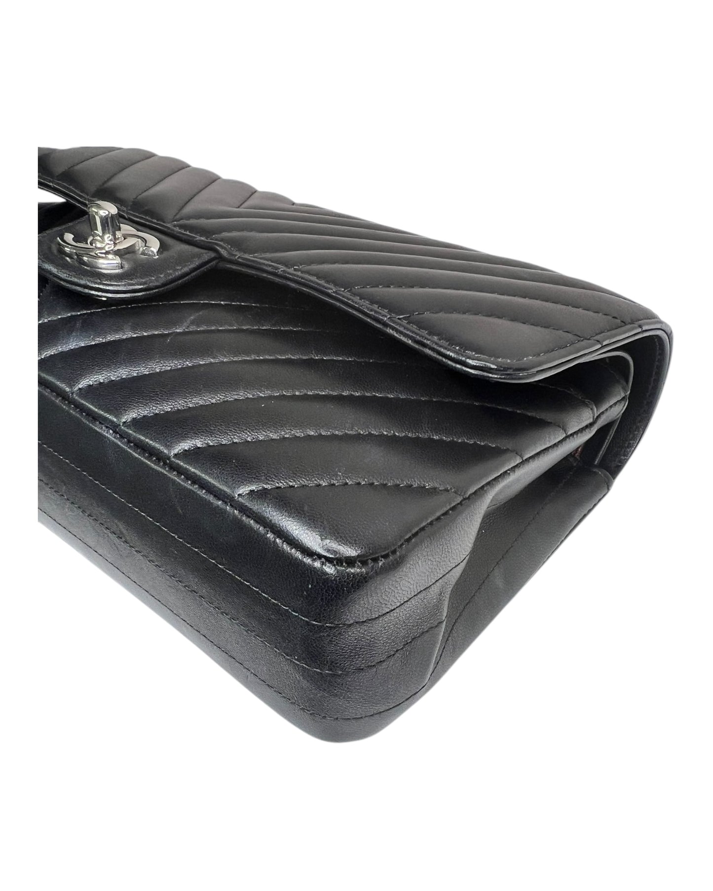 Chanel Chevron Flap Bag Medium - Black with Silver - The Luxury Savvy