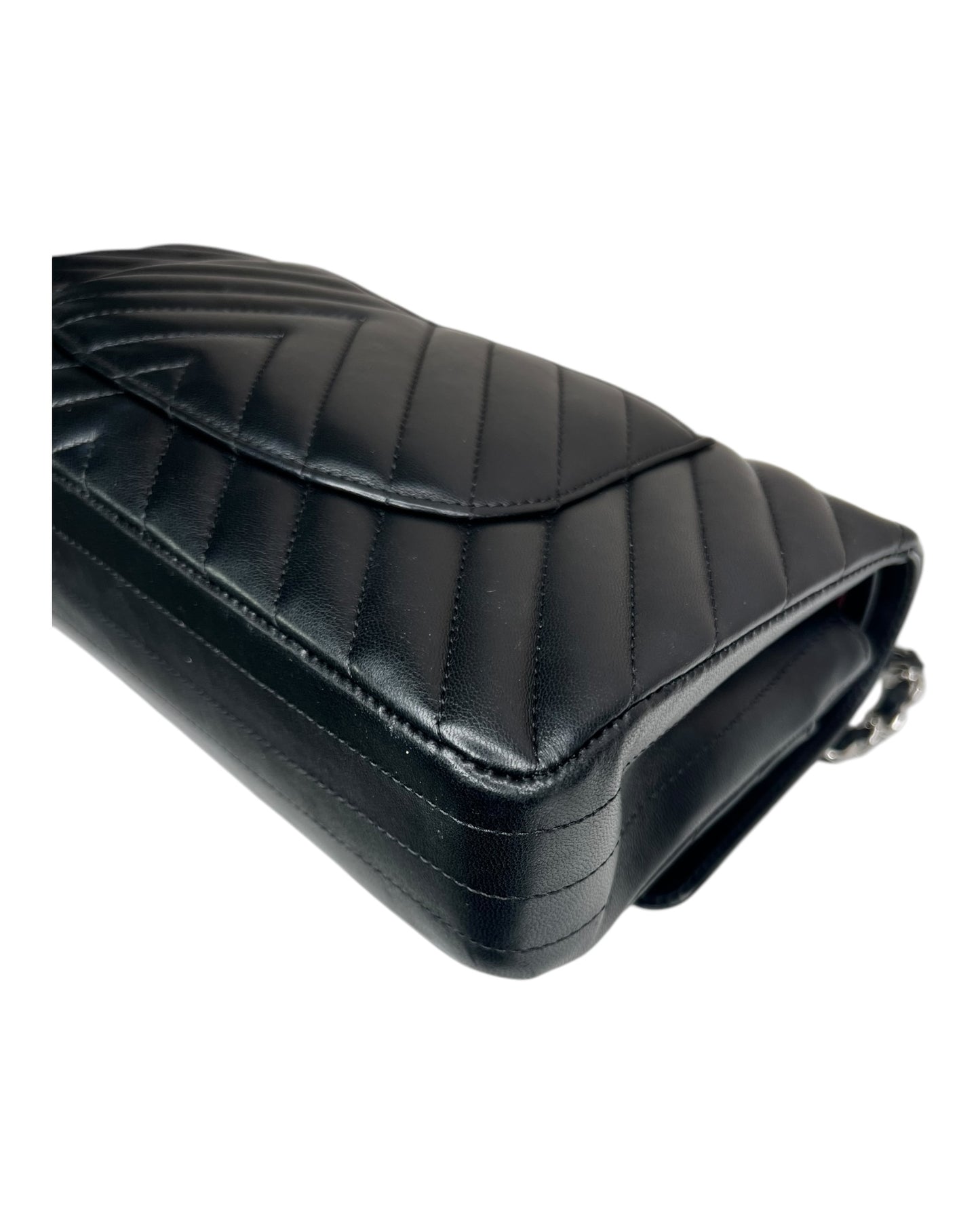 Chanel Chevron Flap Bag Medium - Black with Silver - The Luxury Savvy