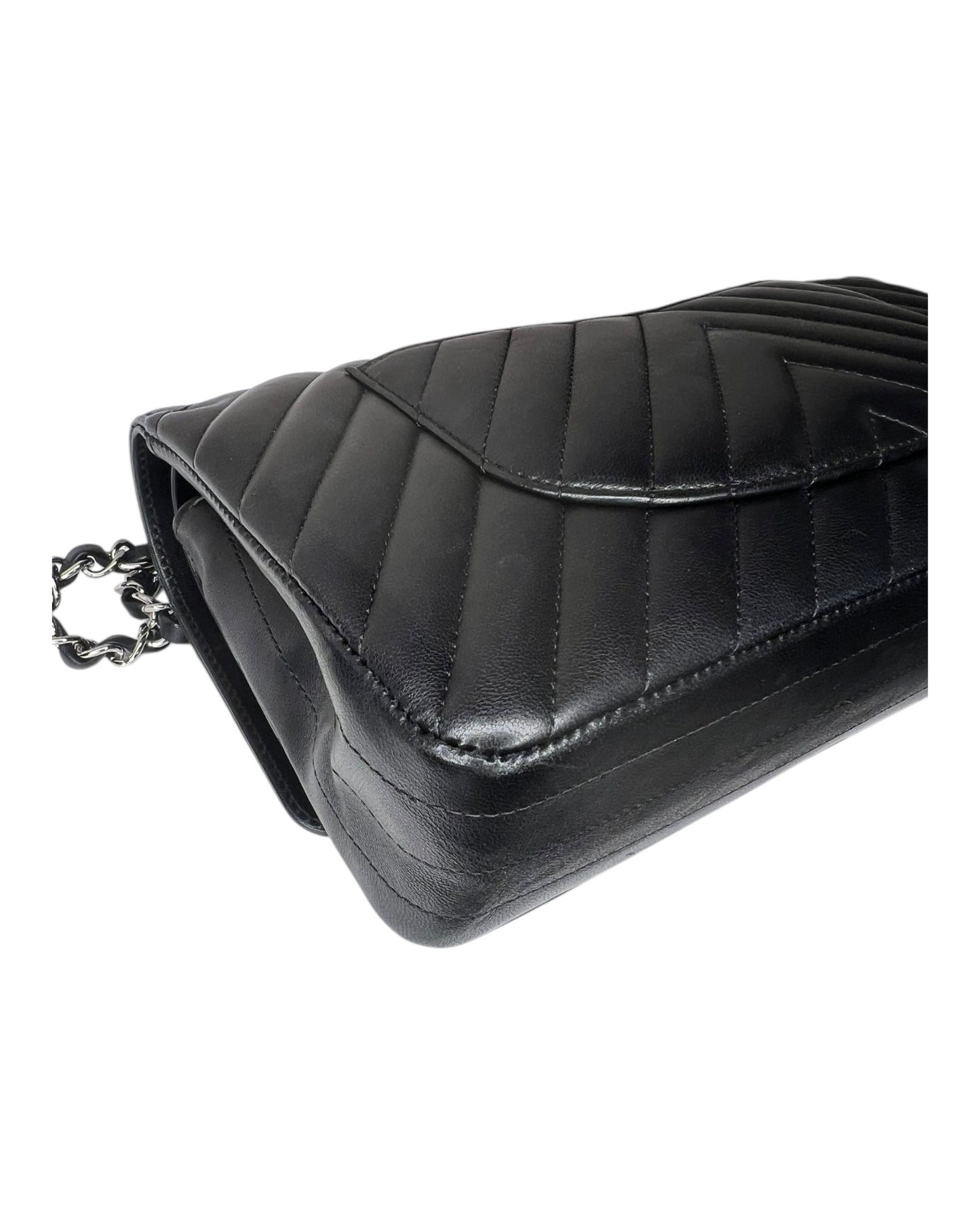 Chanel Chevron Flap Bag Medium - Black with Silver - The Luxury Savvy