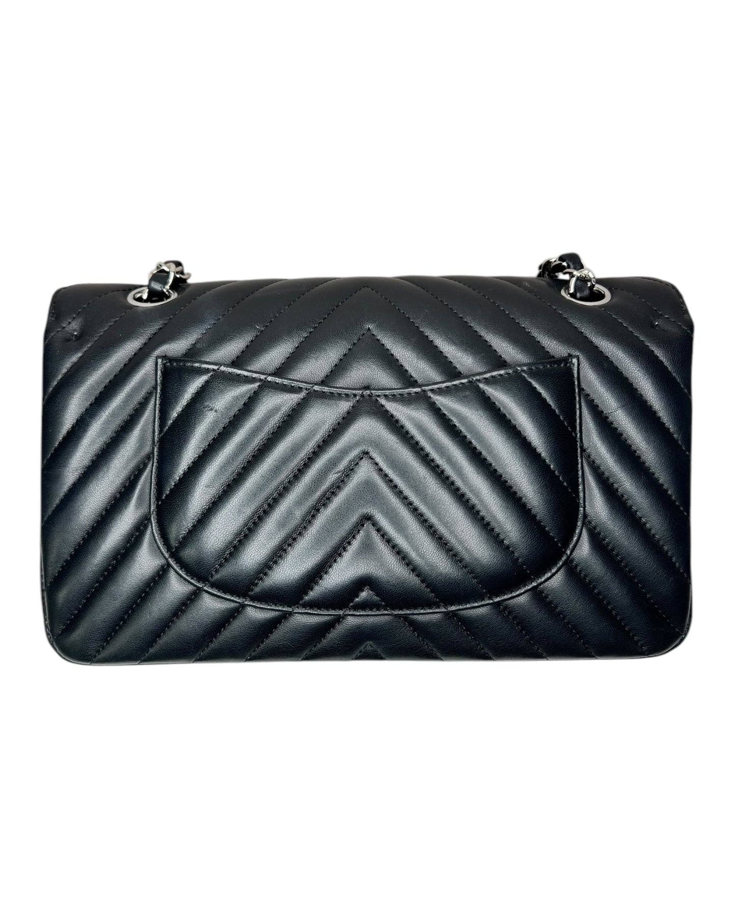 Chanel Chevron Flap Bag Medium - Black with Silver - The Luxury Savvy