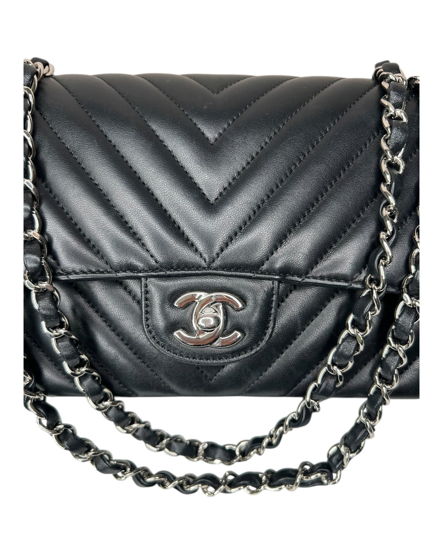 Chanel Chevron Flap Bag Medium - Black with Silver - The Luxury Savvy