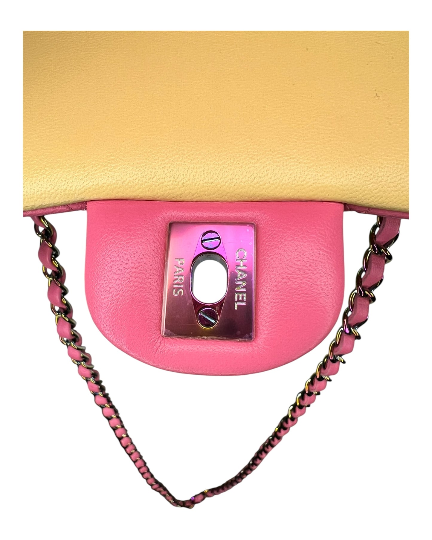 Rare Chanel Seasonal 21P Mini Flap Bag Pink - Yellow - Iridescent Hardware - The Luxury Savvy