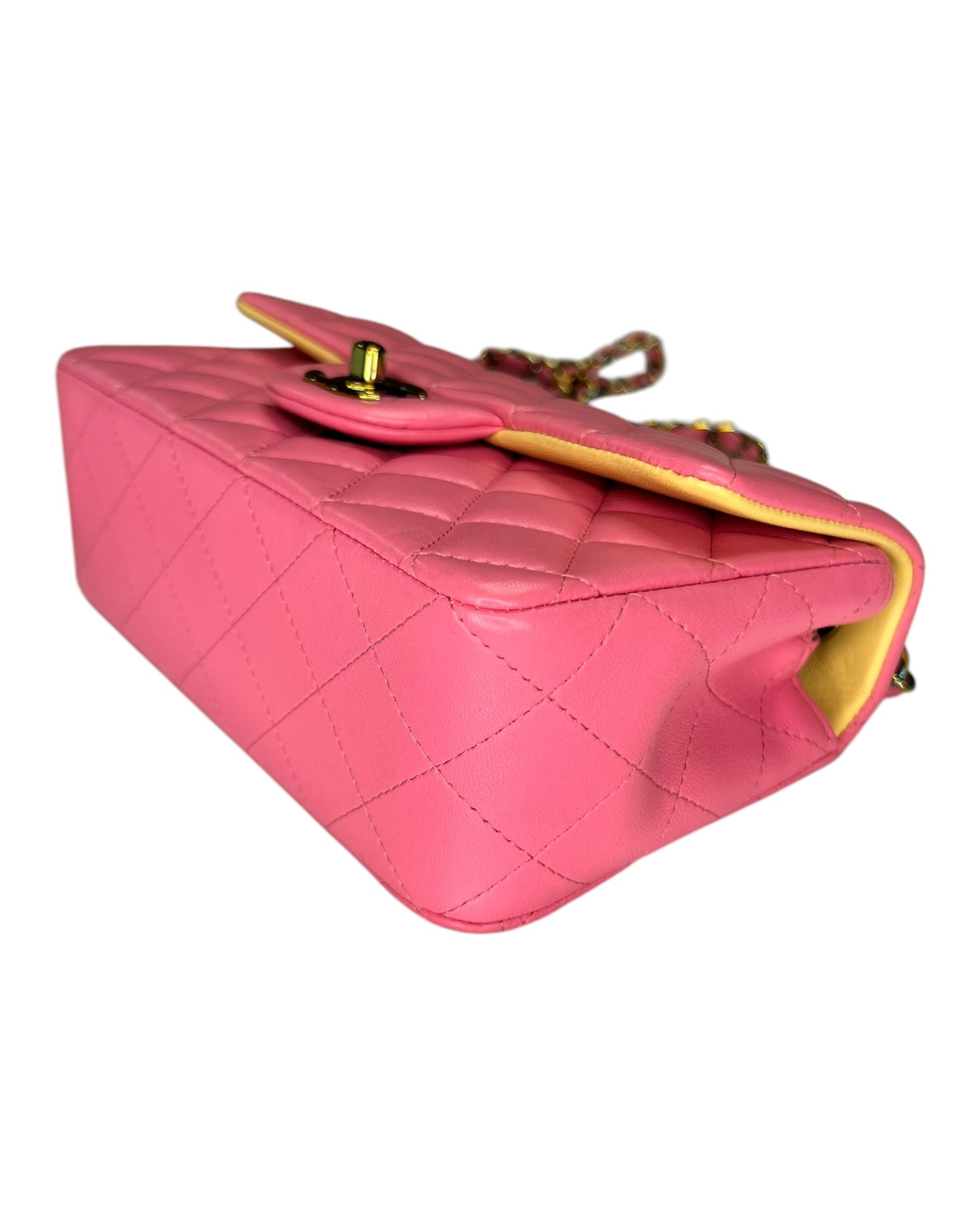 Rare Chanel Seasonal 21P Mini Flap Bag Pink - Yellow - Iridescent Hardware - The Luxury Savvy