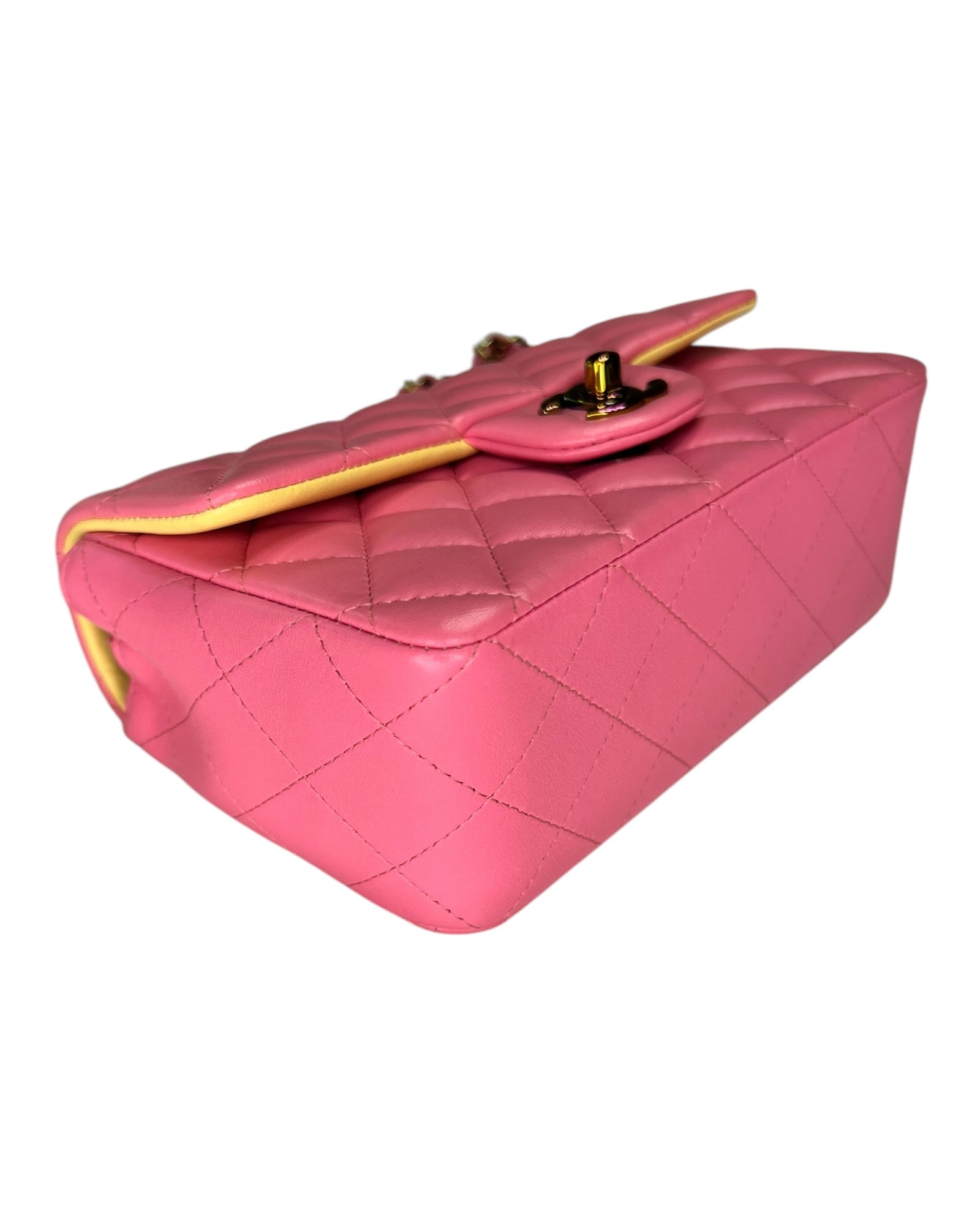 Rare Chanel Seasonal 21P Mini Flap Bag Pink - Yellow - Iridescent Hardware - The Luxury Savvy