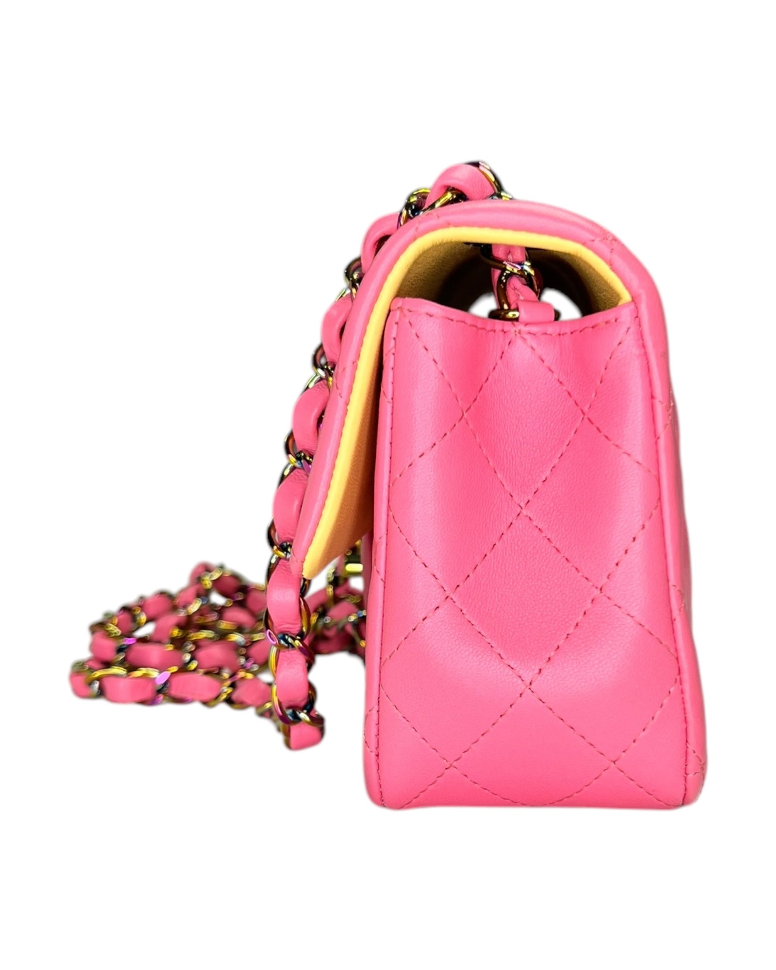Rare Chanel Seasonal 21P Mini Flap Bag Pink - Yellow - Iridescent Hardware - The Luxury Savvy