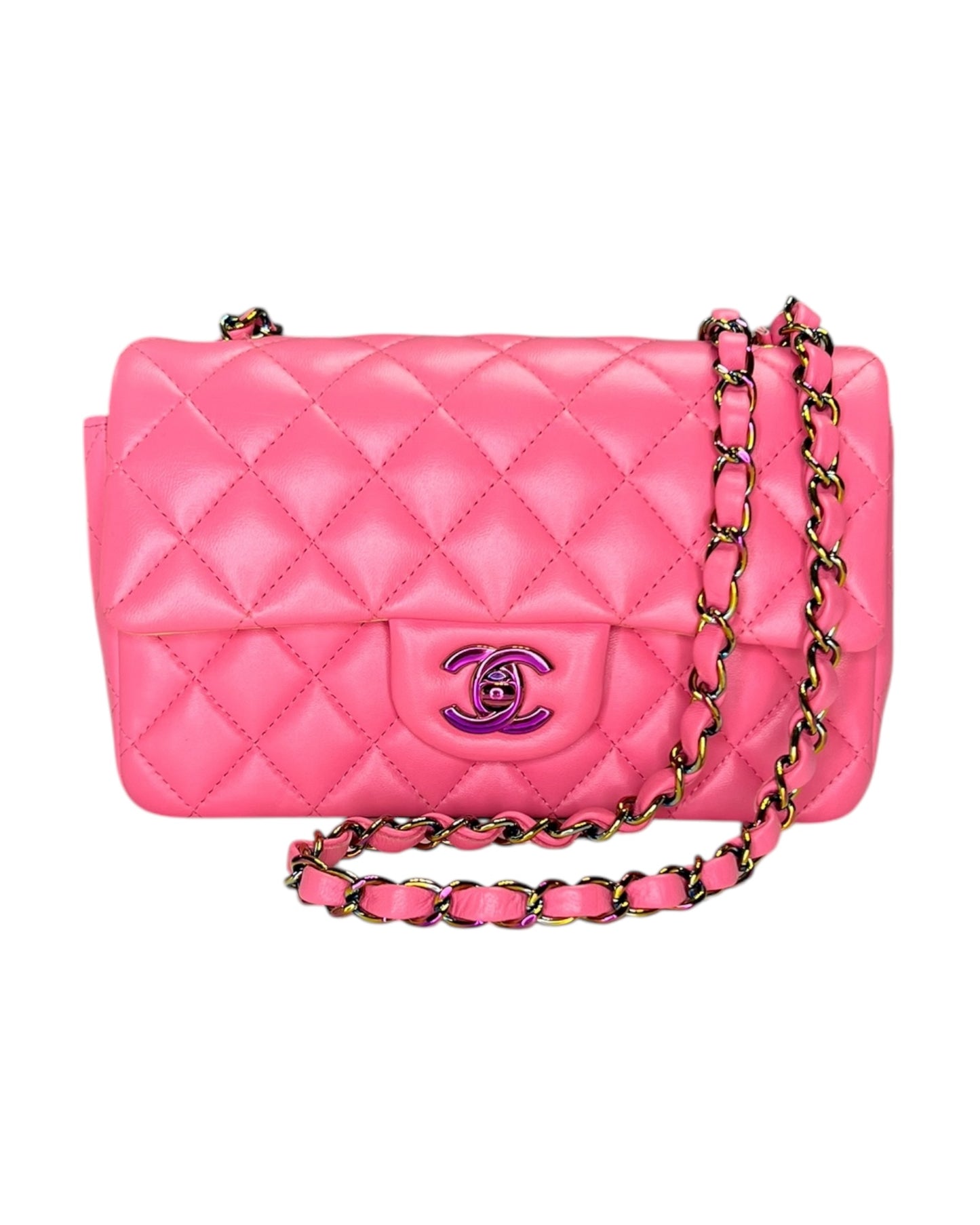 Rare Chanel Seasonal 21P Mini Flap Bag Pink - Yellow - Iridescent Hardware - The Luxury Savvy