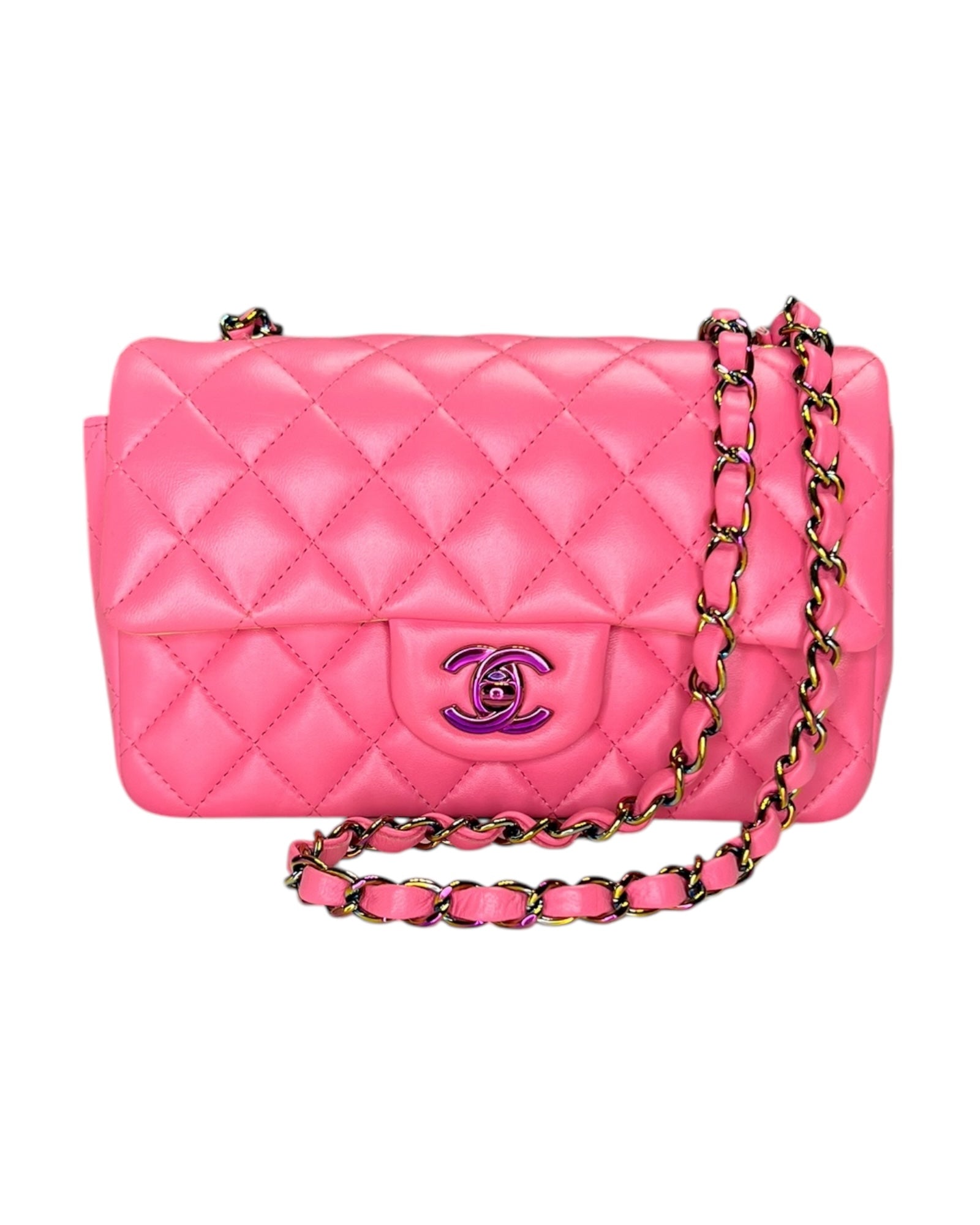 Rare Chanel Seasonal 21P Mini Flap Bag Pink - Yellow - Iridescent Hardware - The Luxury Savvy