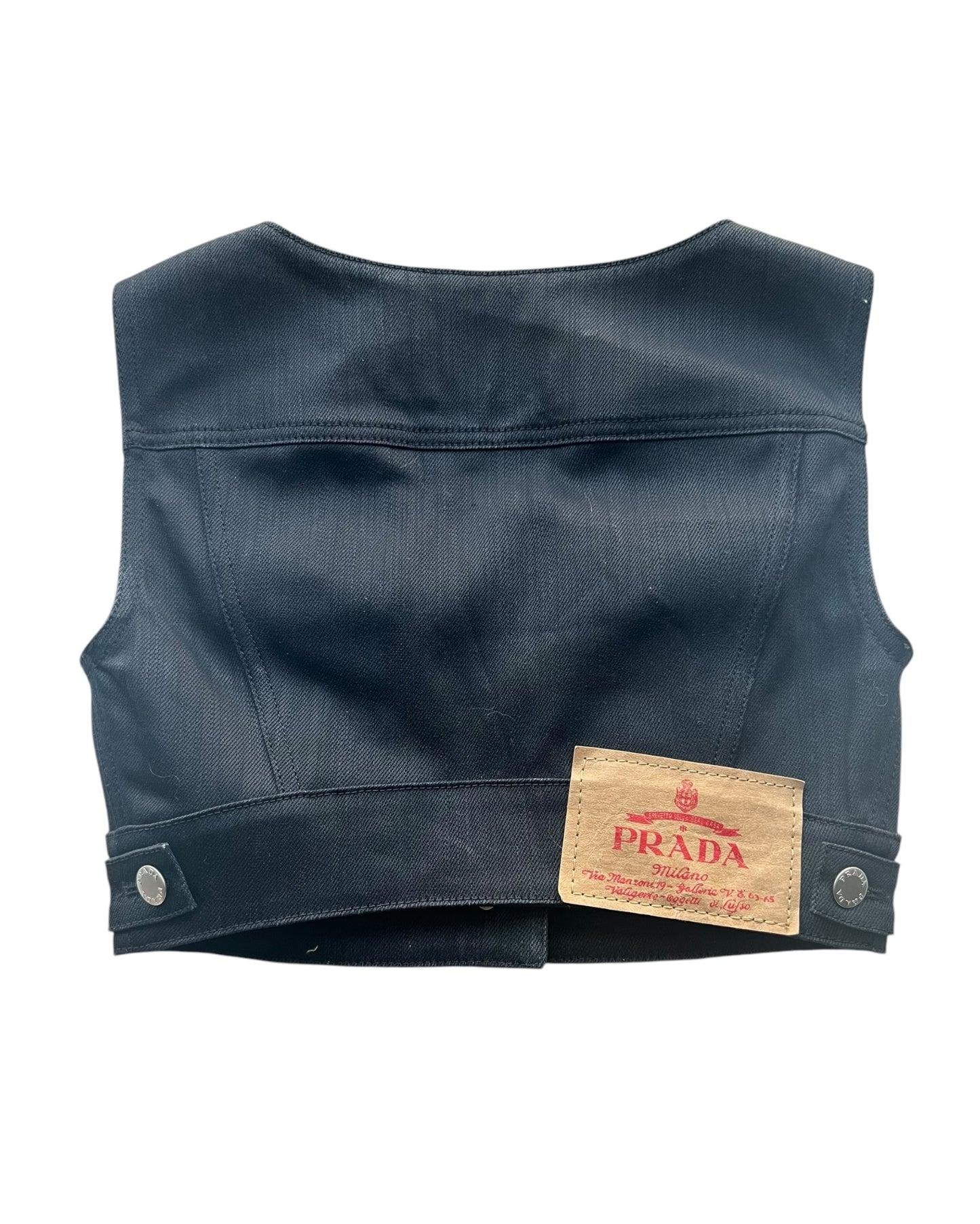 Prada Logo Cropped Denim Vest - The Luxury Savvy