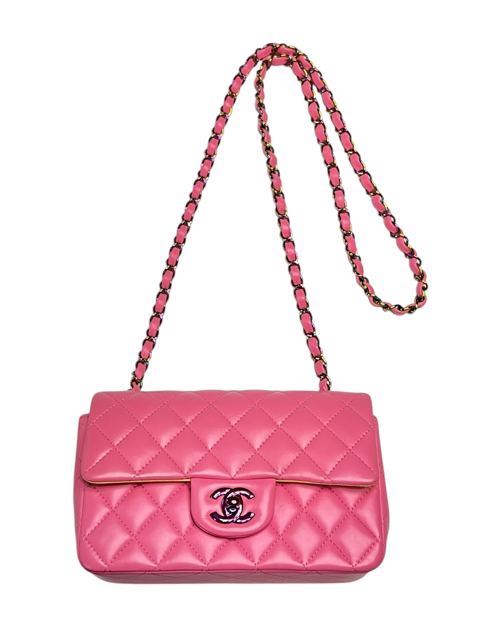 Rare Chanel Seasonal 21P Mini Flap Bag Pink - Yellow - Iridescent Hardware - The Luxury Savvy