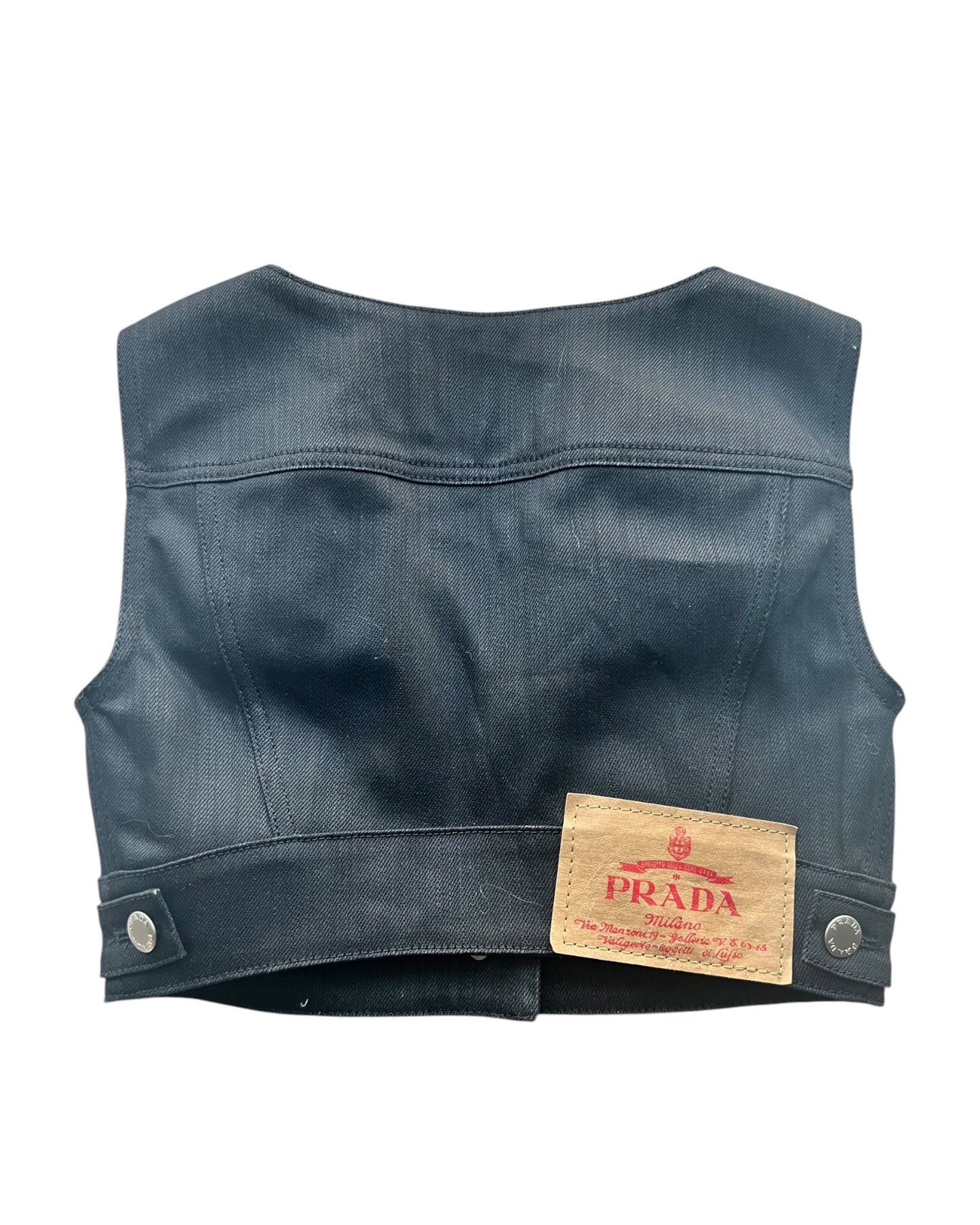 Prada Logo Cropped Denim Vest - The Luxury Savvy
