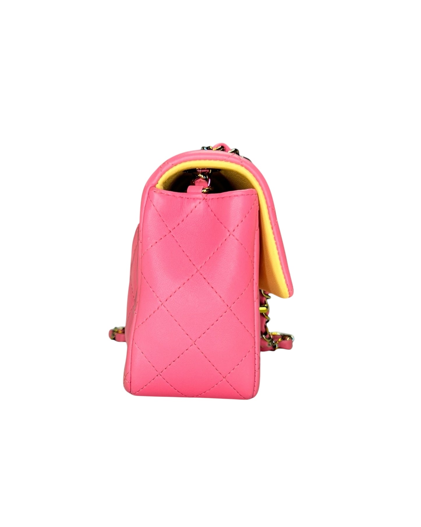 Rare Chanel Seasonal 21P Mini Flap Bag Pink - Yellow - Iridescent Hardware - The Luxury Savvy
