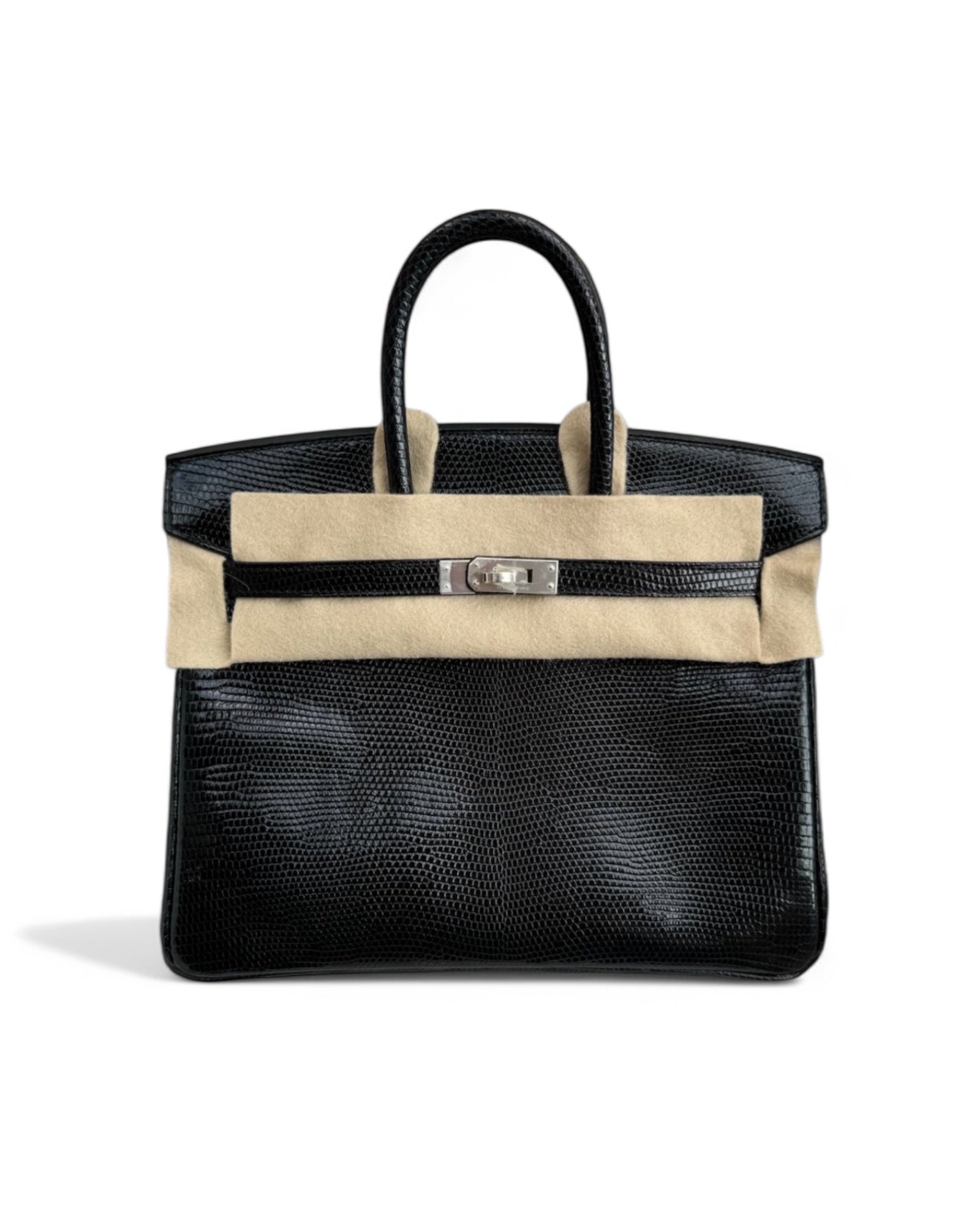 Pre-owned Hermès Birkin 25 Black Lizard with Palladium Hardware – Pristine Condition, Full Set - The Luxury Savvy