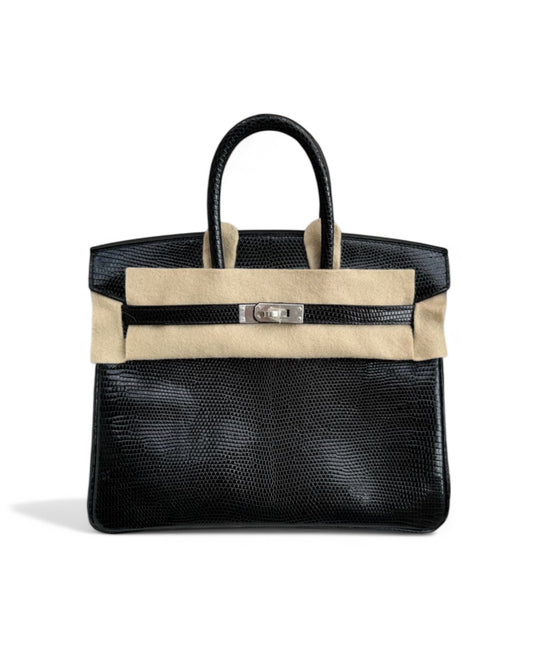 Pre-owned Hermès Birkin 25 Black Lizard with Palladium Hardware – Pristine Condition, Full Set - The Luxury Savvy