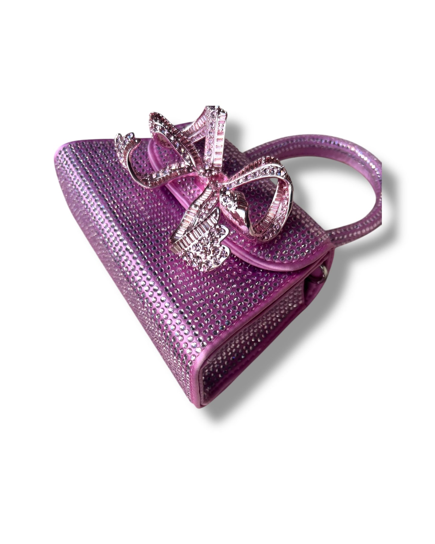 Self-Portrait Micro Bag – Rose Pink Satin with Rhinestone Bow - The Luxury Savvy