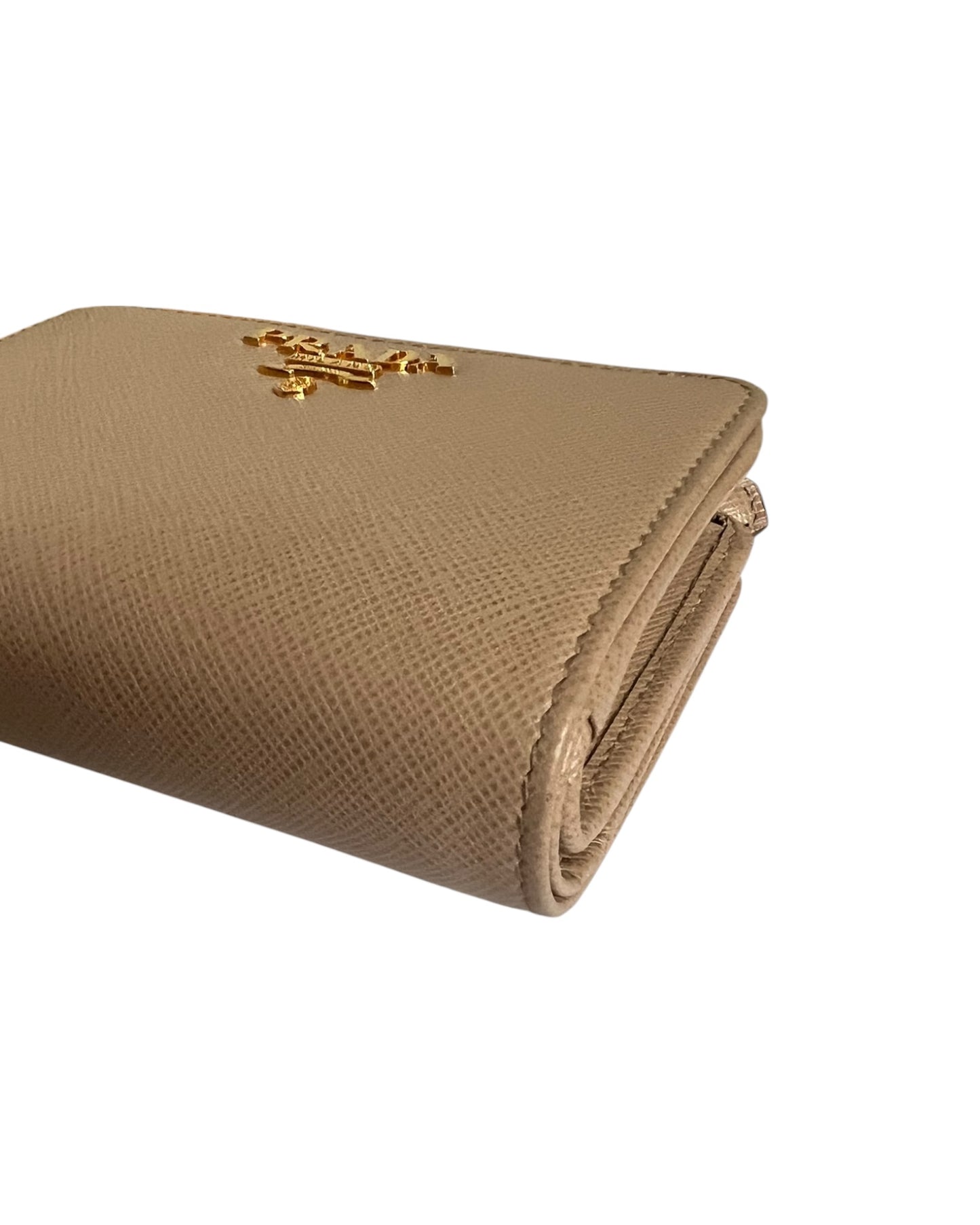 Prada Saffiano Leather Compact Wallet – Beige & Red - The Luxury Savvy