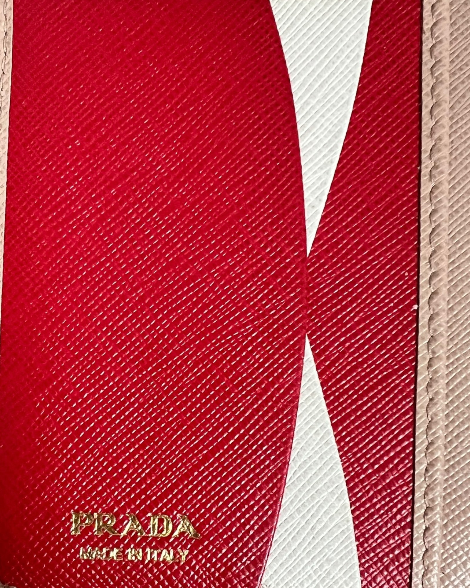 Prada Saffiano Leather Compact Wallet – Beige & Red - The Luxury Savvy