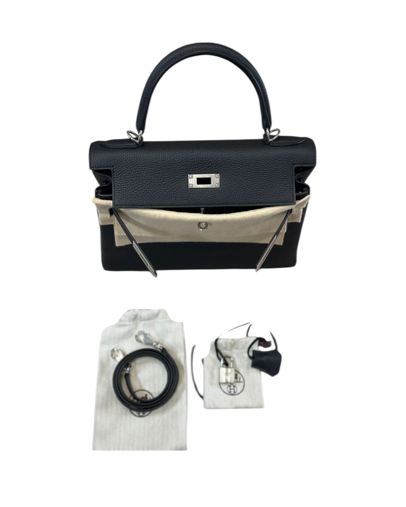 Hermès Kelly 28 Black Togo Leather - Palladium Hardware – Full Set - The Luxury Savvy