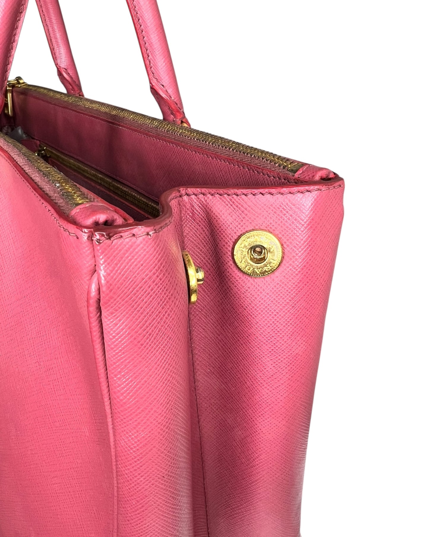 Prada Galleria Large Double Zip Tote Bag – Pink Saffiano Leather - The Luxury Savvy