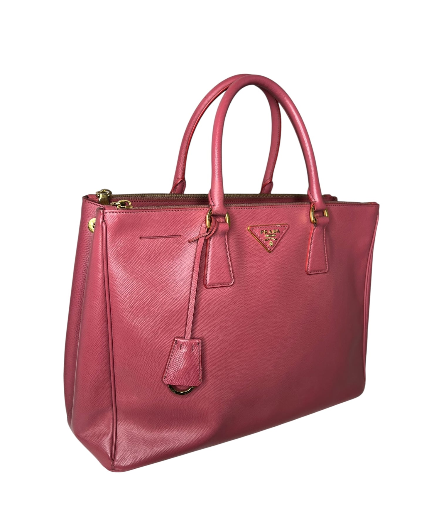 Prada Galleria Large Double Zip Tote Bag – Pink Saffiano Leather - The Luxury Savvy