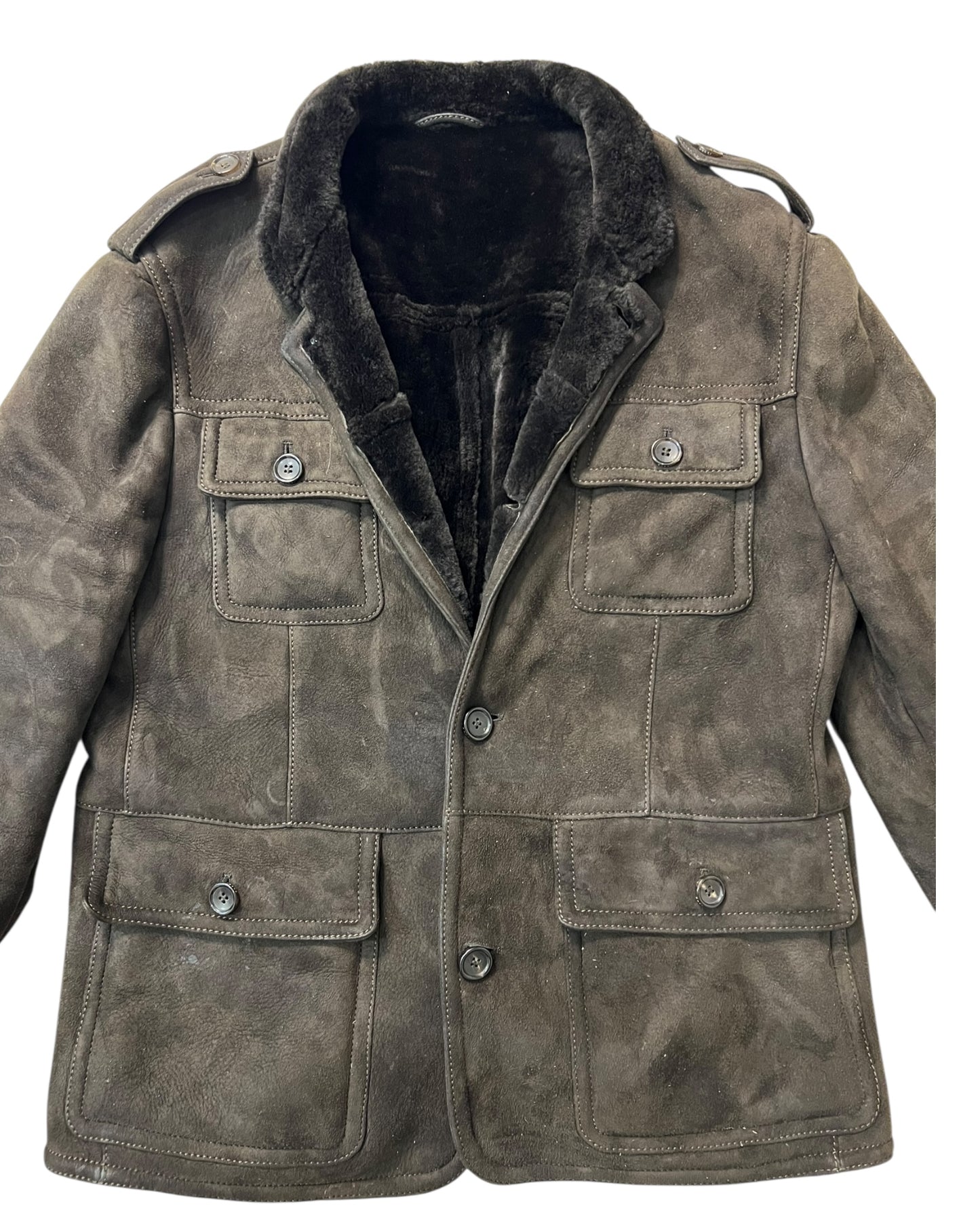 Gucci Men’s Shearling-Lined Suede Jacket – Brown (Size 52, Made in Italy)