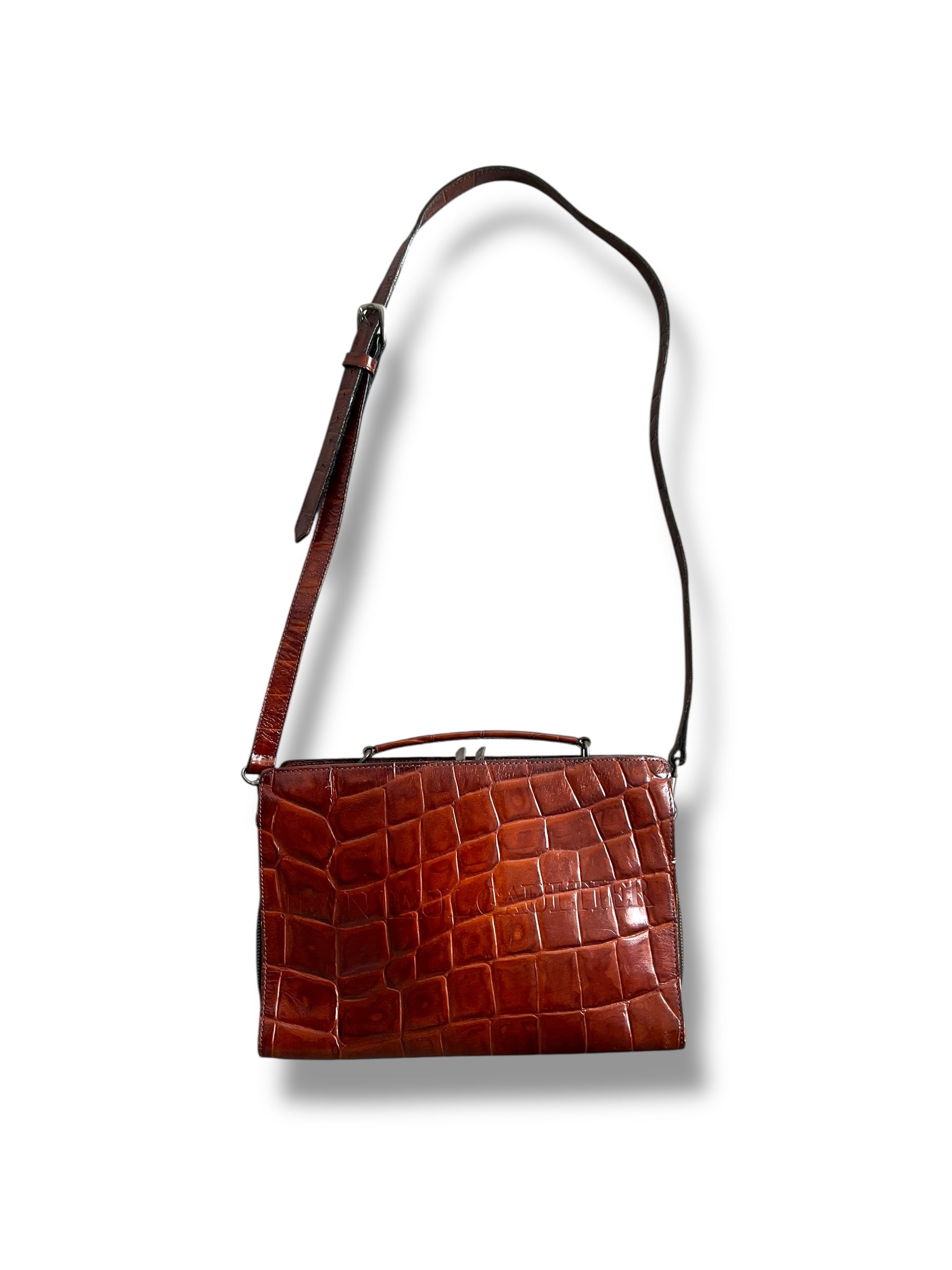 Vintage Croc-Embossed Structured Bag – Tan Colour - The Luxury Savvy