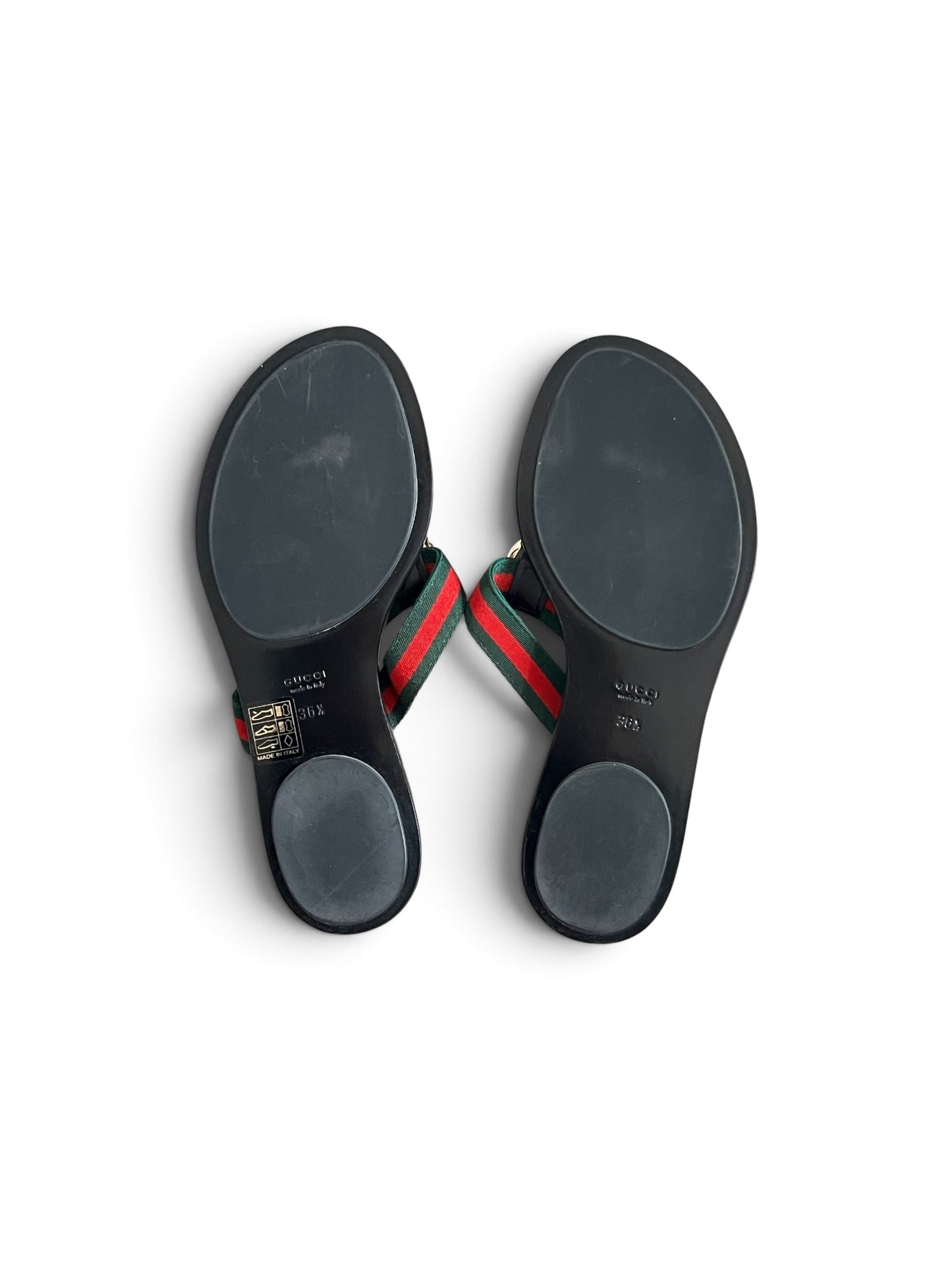 Gucci Interlocking G Web Thong Sandals – Black Rubber – Size 36½