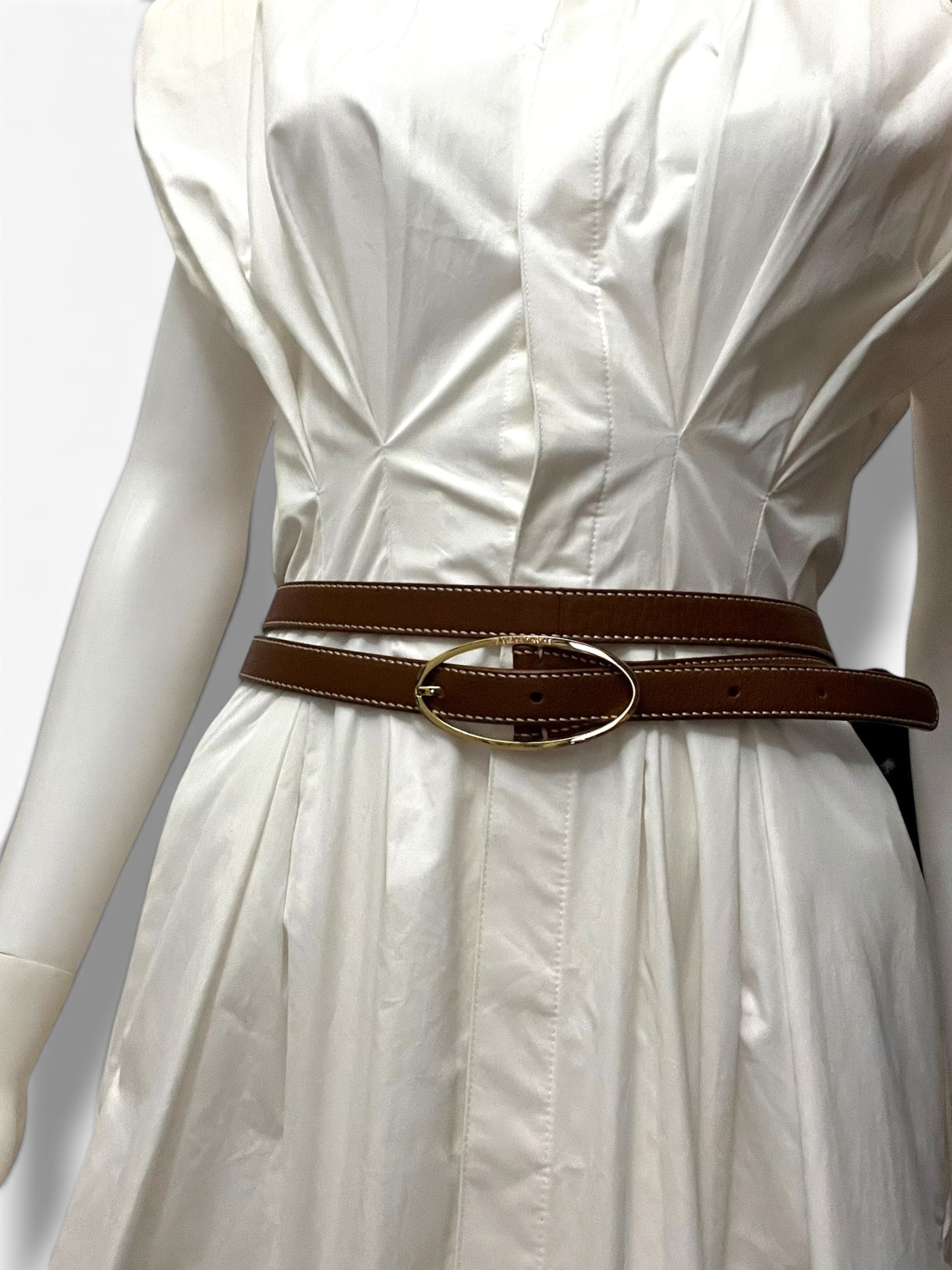 Loro Piana Tan Leather Double-Wrap Belt with Gold Buckle