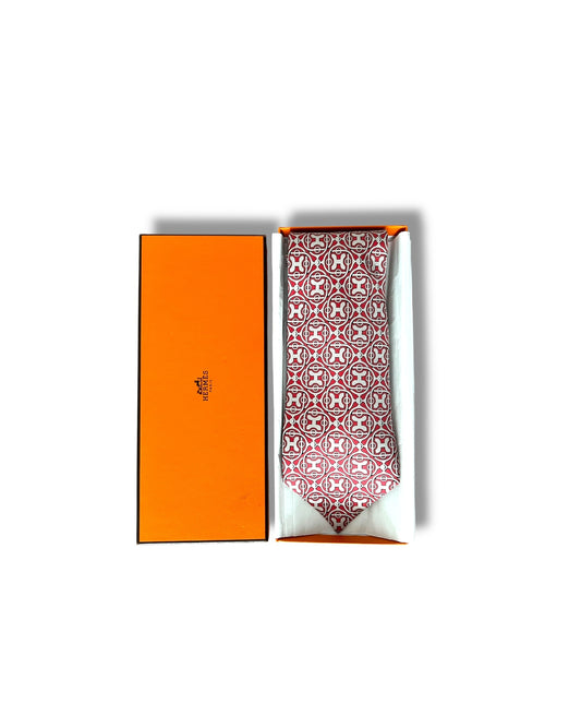 Hermès Men’s Silk Tie with Box – Rare Burgundy Geometric Design - The Luxury Savvy