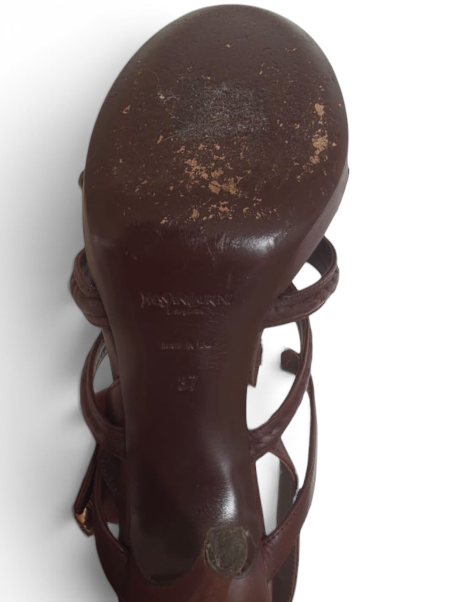 Saint Laurent Brown Leather Strappy Heeled Sandals