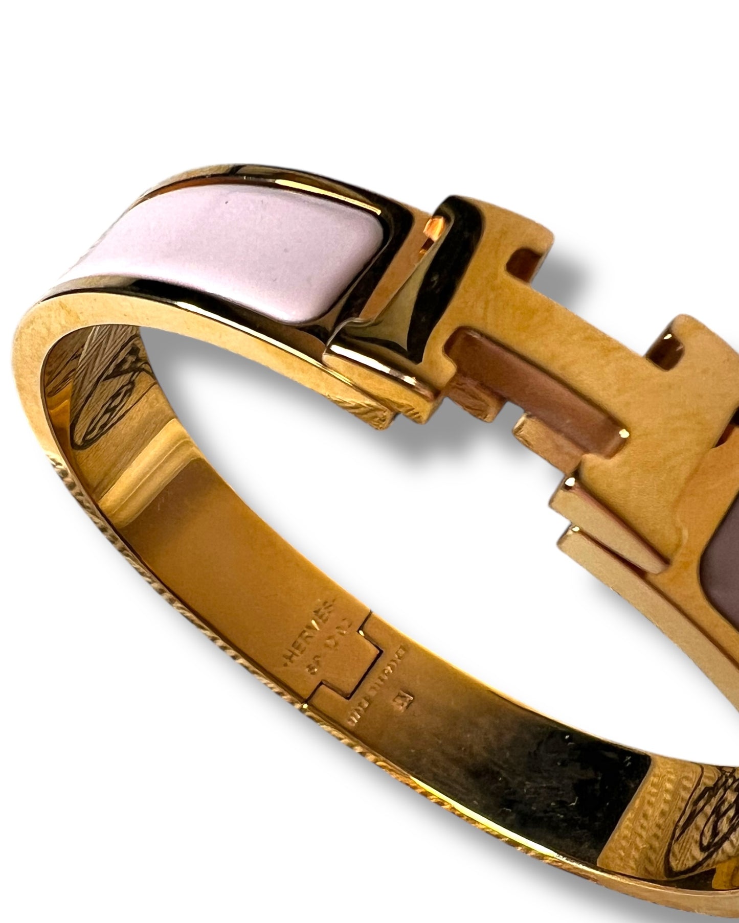 Hermès Clic Clac H Bracelet – Light Pink Enamel and Gold