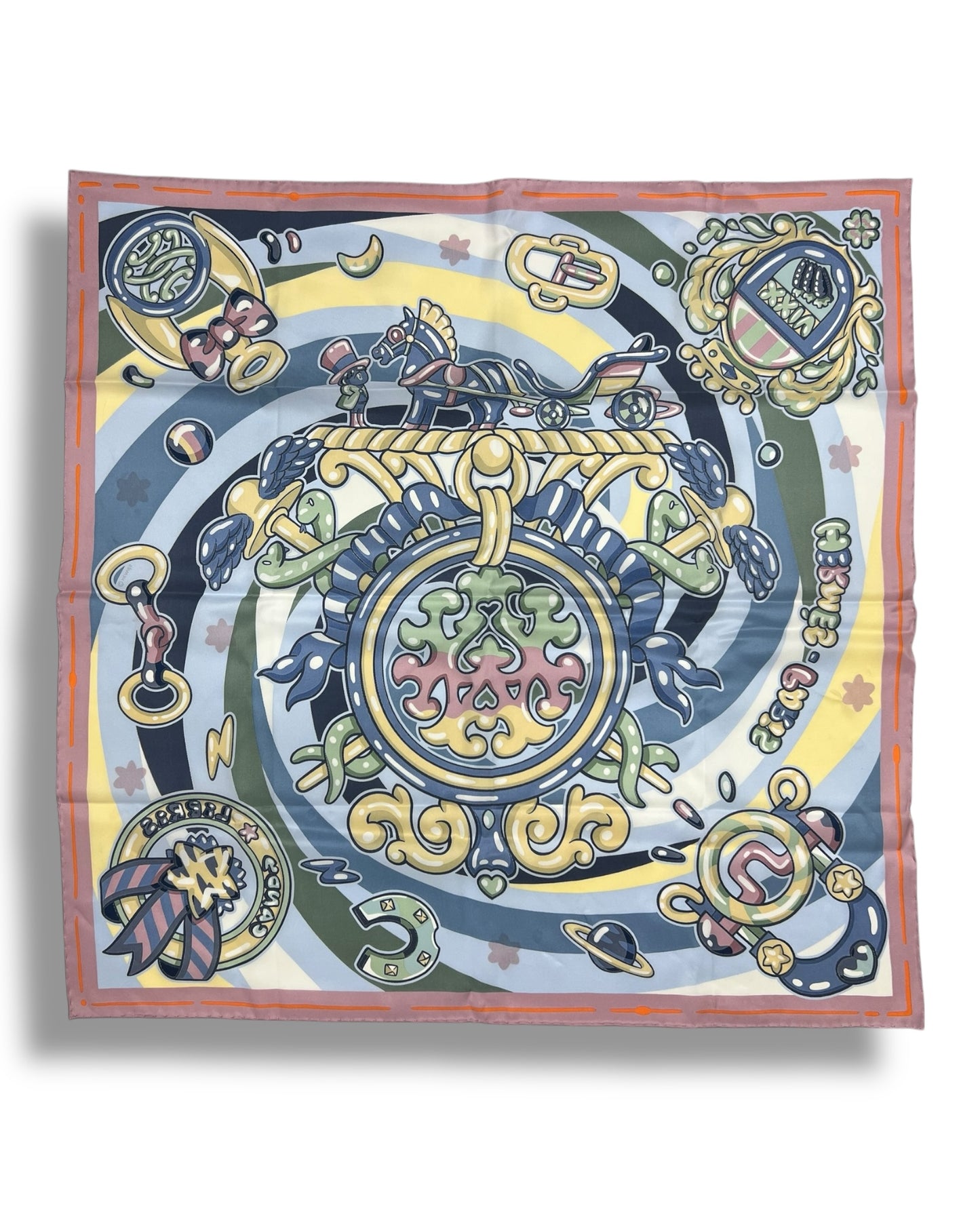 Hermès Silk Carré 70 “Candy Libris” – Pink / Bleu Ciel / Sable / Vieux Rose