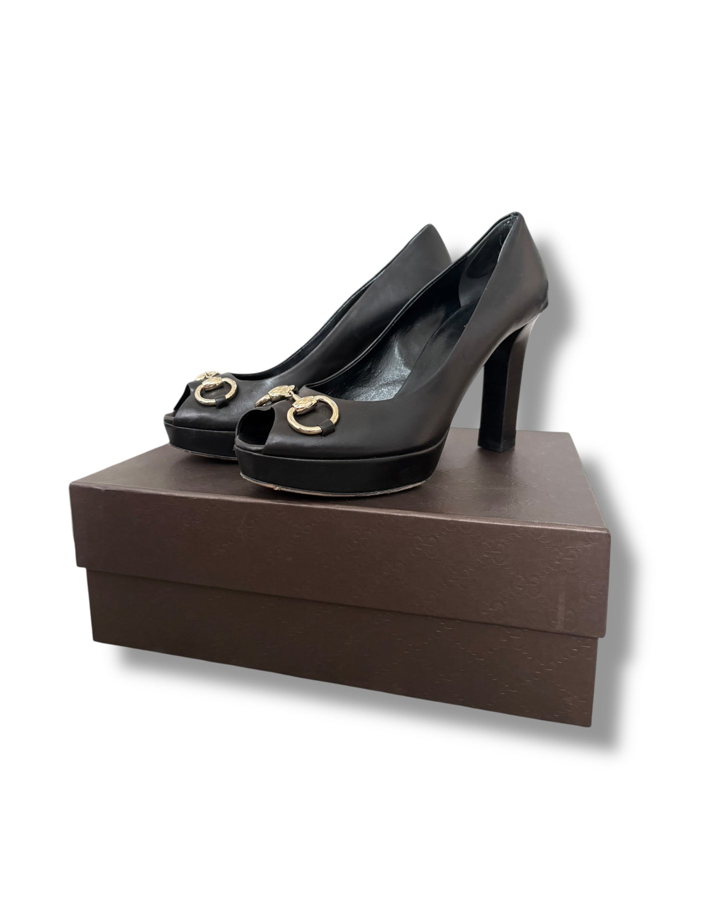 Gucci Horsebit Peep Toe Pumps – Black - 37.5