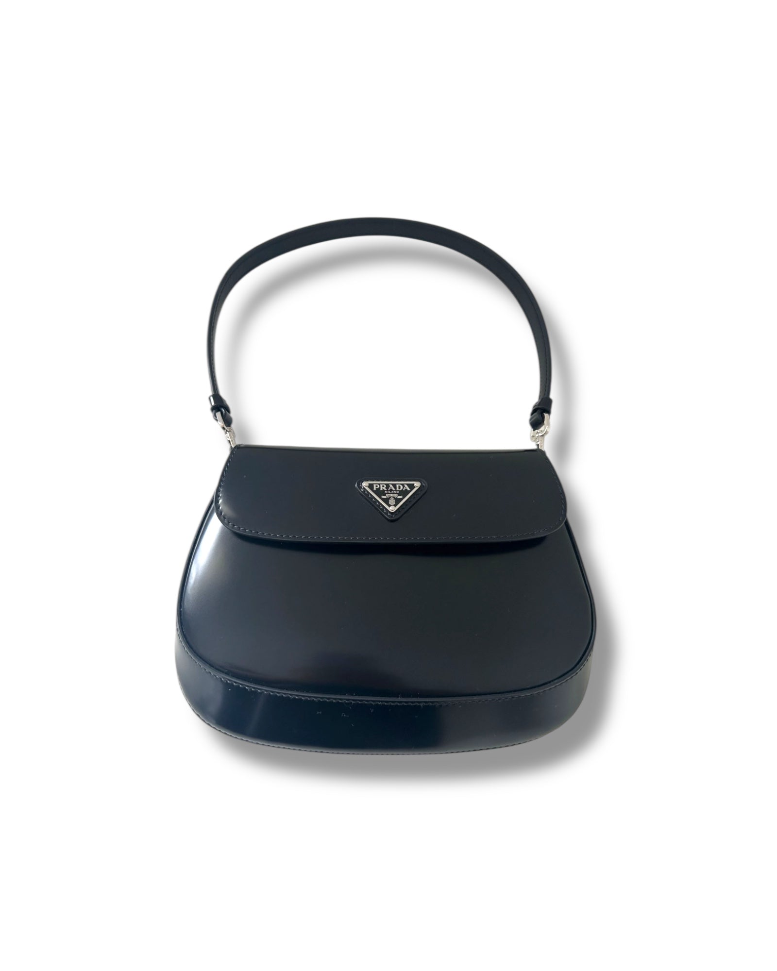 Prada Cleo Brushed Leather Shoulder Bag - Small - Black - Never Worn - The Luxury Savvy