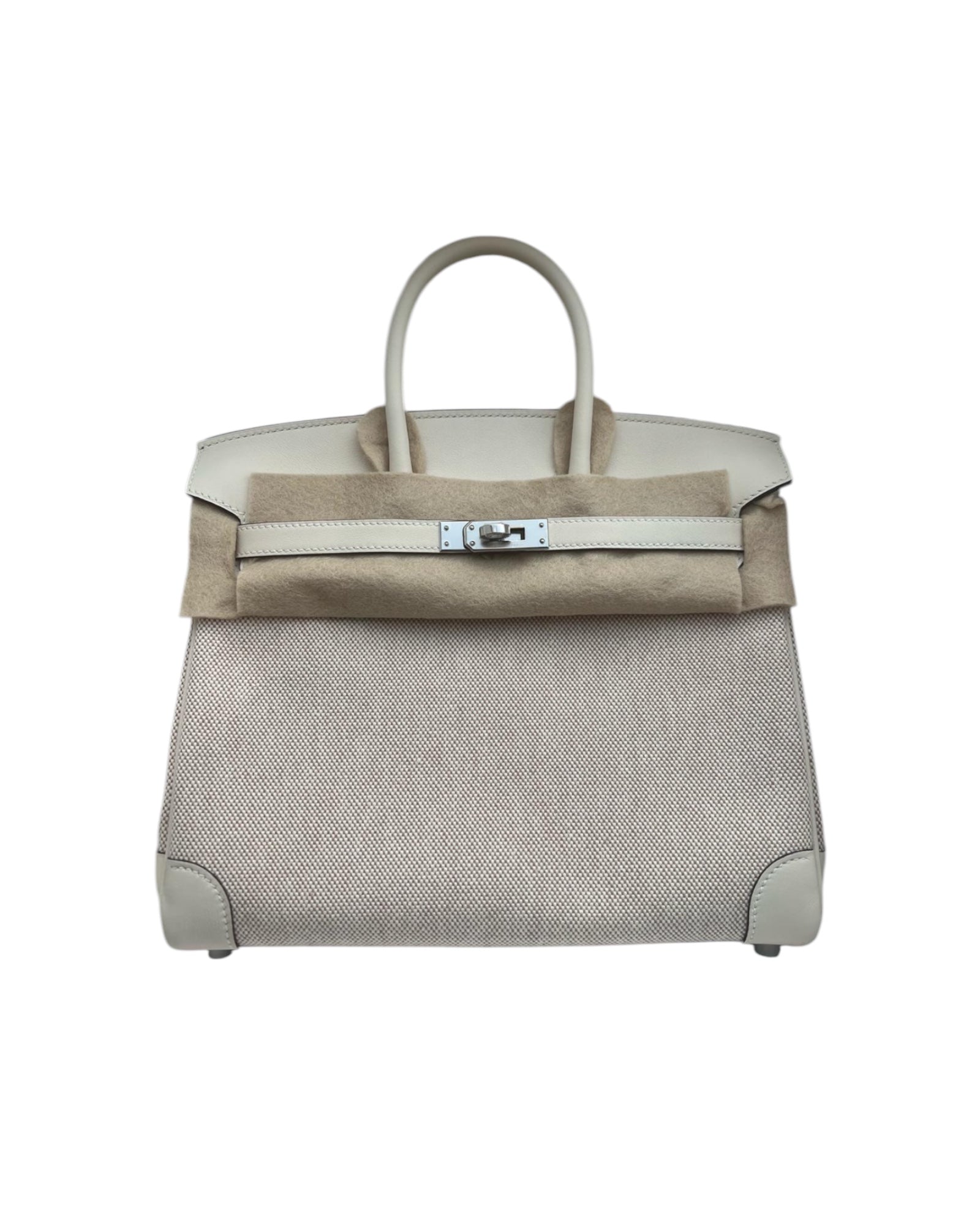 Hermès Birkin 25 Toile Nata Swift Palladium Hardware Pristine Condition - Full Set - The Luxury Savvy