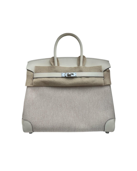 Hermès Birkin 25 Toile Nata Swift Palladium Hardware Pristine Condition - Full Set - The Luxury Savvy