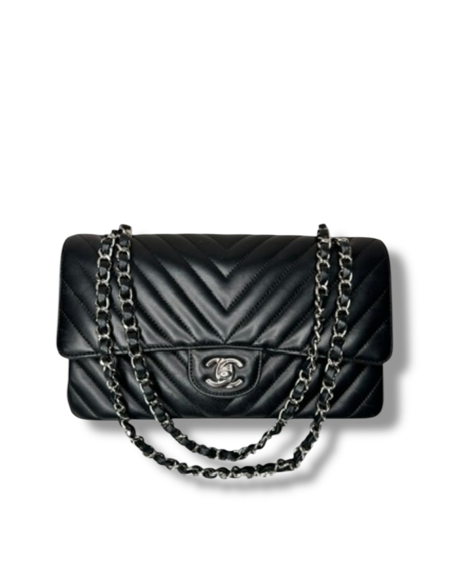 Chanel Chevron Flap Bag Medium - Black with Silver - The Luxury Savvy