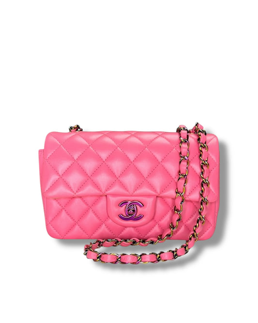 Rare Chanel Seasonal 21P Mini Flap Bag Pink - Yellow - Iridescent Hardware - The Luxury Savvy