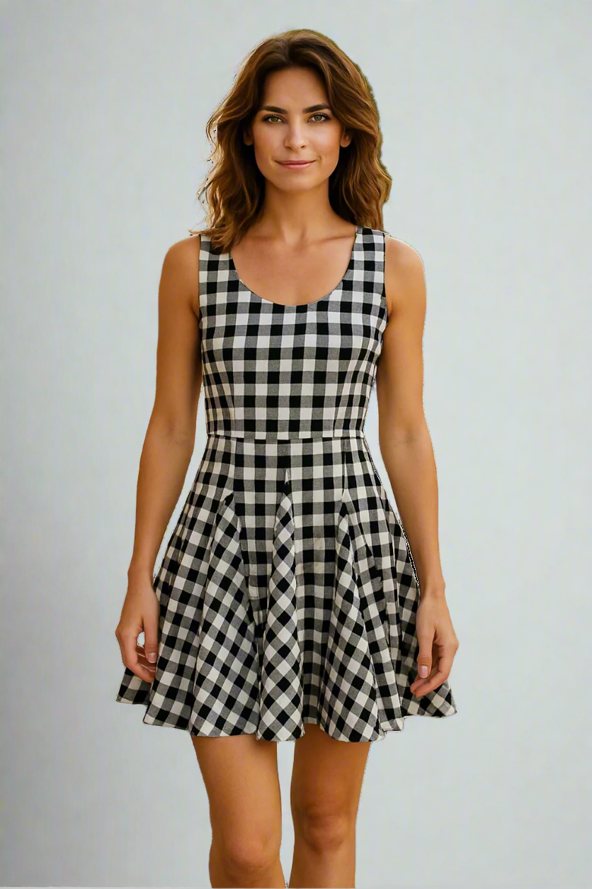 Dolce & Gabbana Skater Dress – Black & White Check Print - The Luxury Savvy